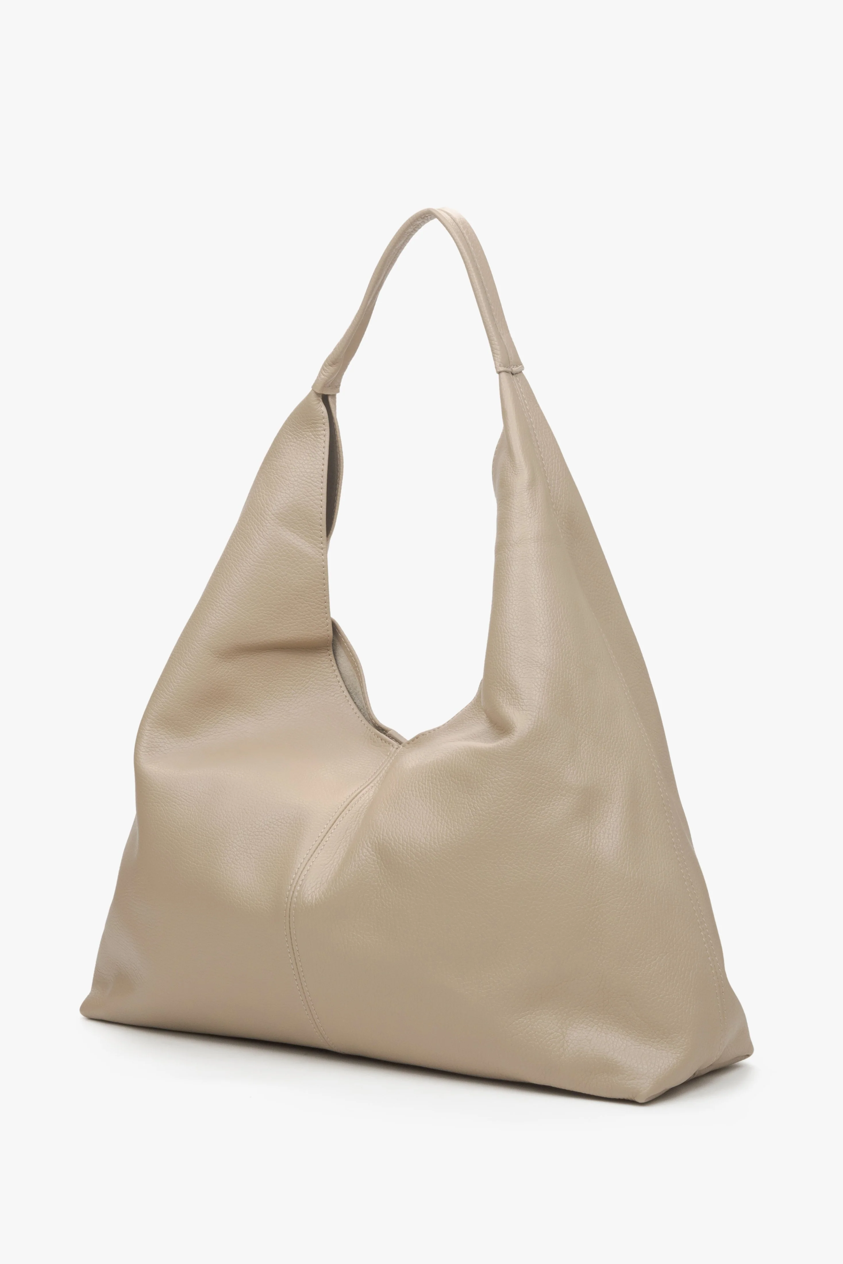 Beżowa torebka damska typu hobo z włoskiej skóry naturalnej Premium Estro ER00115413 - Image 3