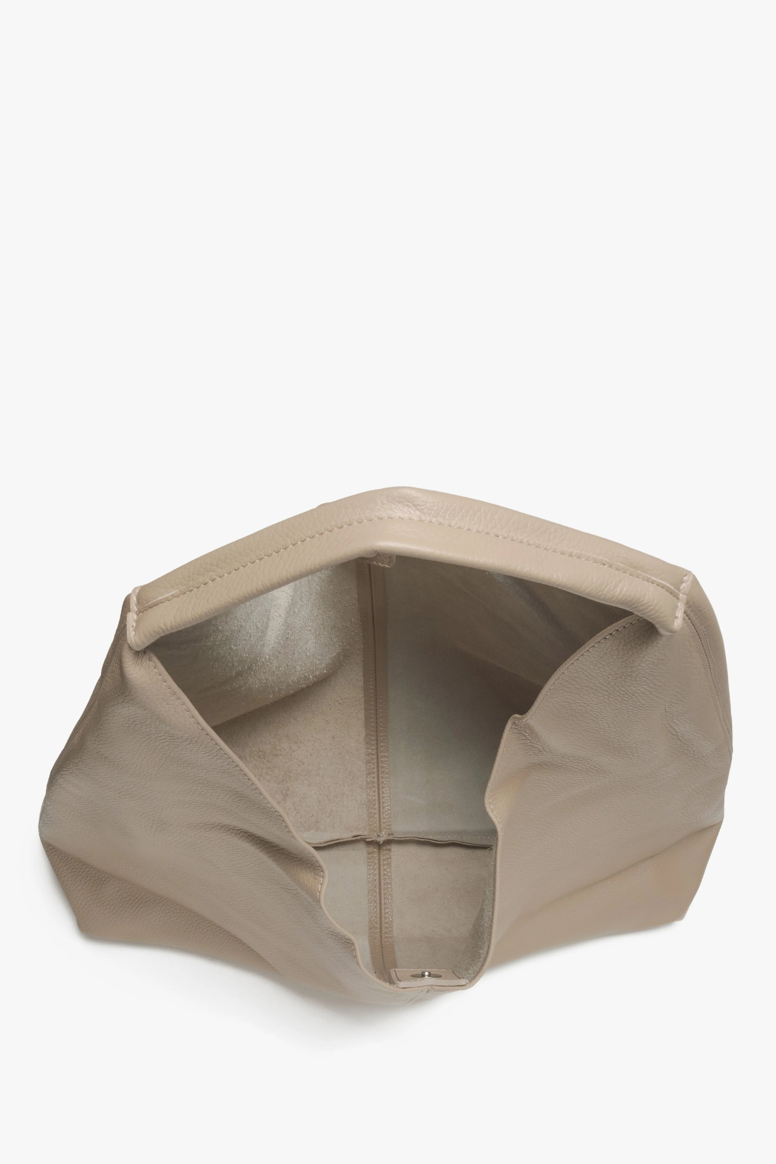 Beżowa torebka damska typu hobo z włoskiej skóry naturalnej Premium Estro ER00115413 - Image 5