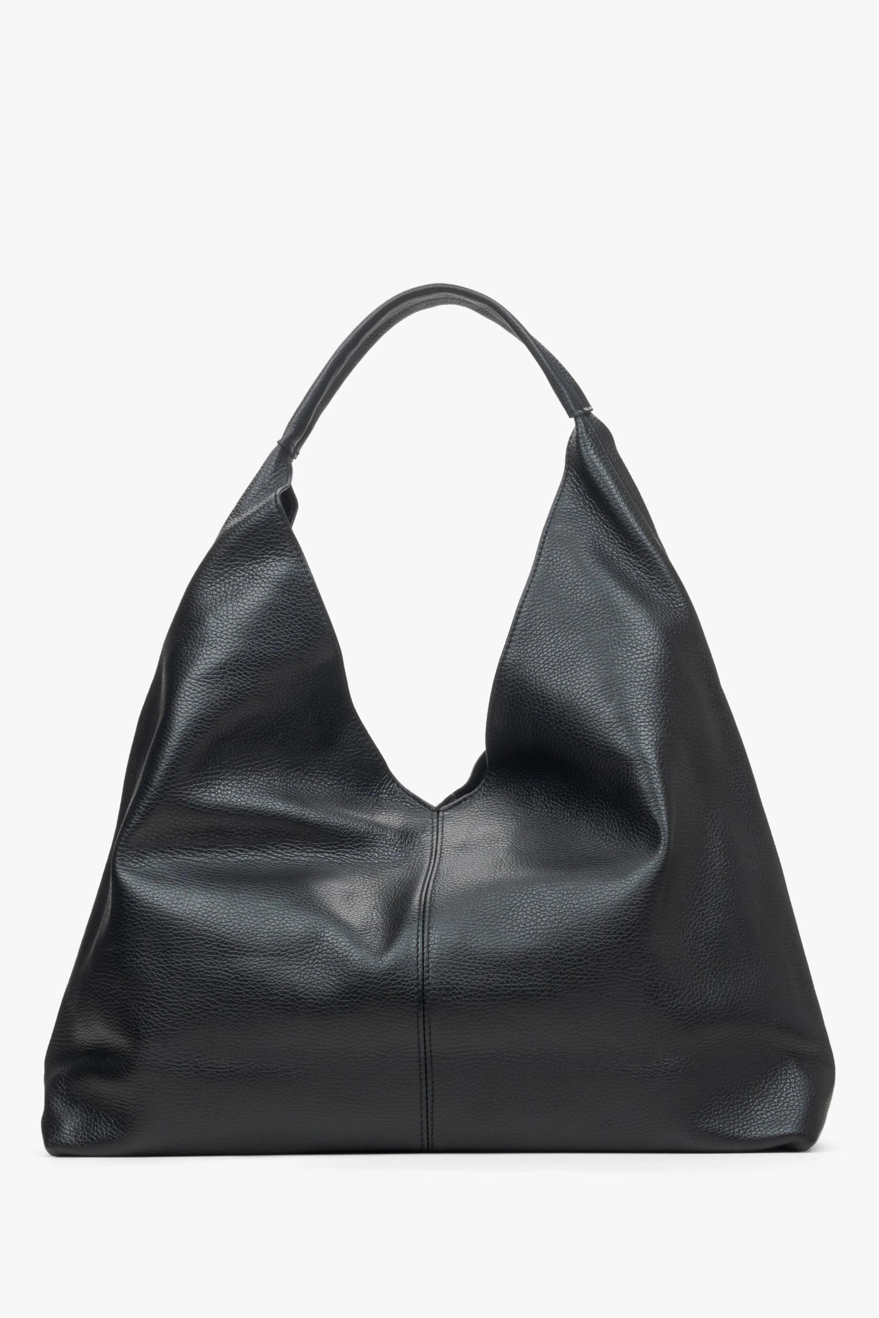 Czarna torebka damska typu hobo z włoskiej skóry naturalnej Premium Estro ER00115411 - Image 2