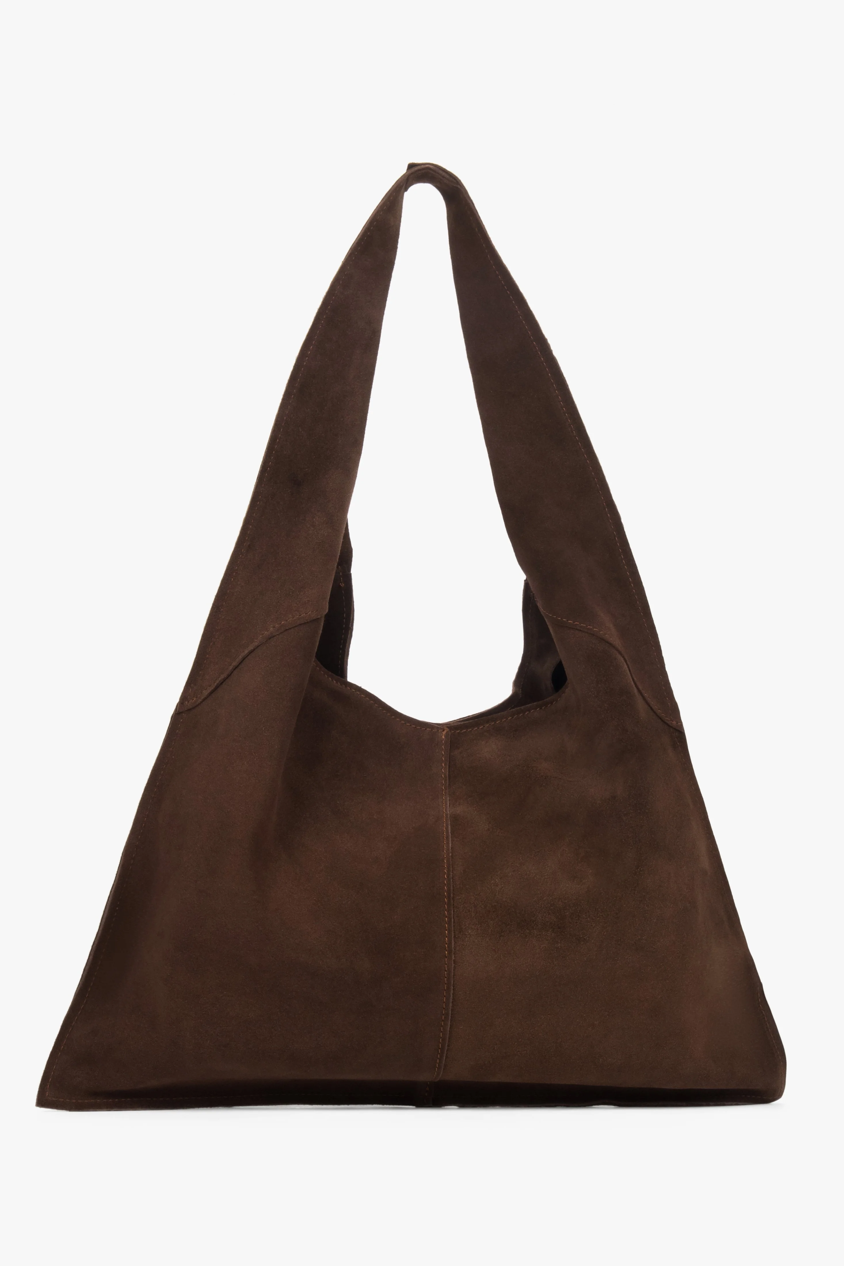 Brązowa torebka damska typu hobo z włoskiego weluru naturalnego Premium Estro ER00118648 - Image 5
