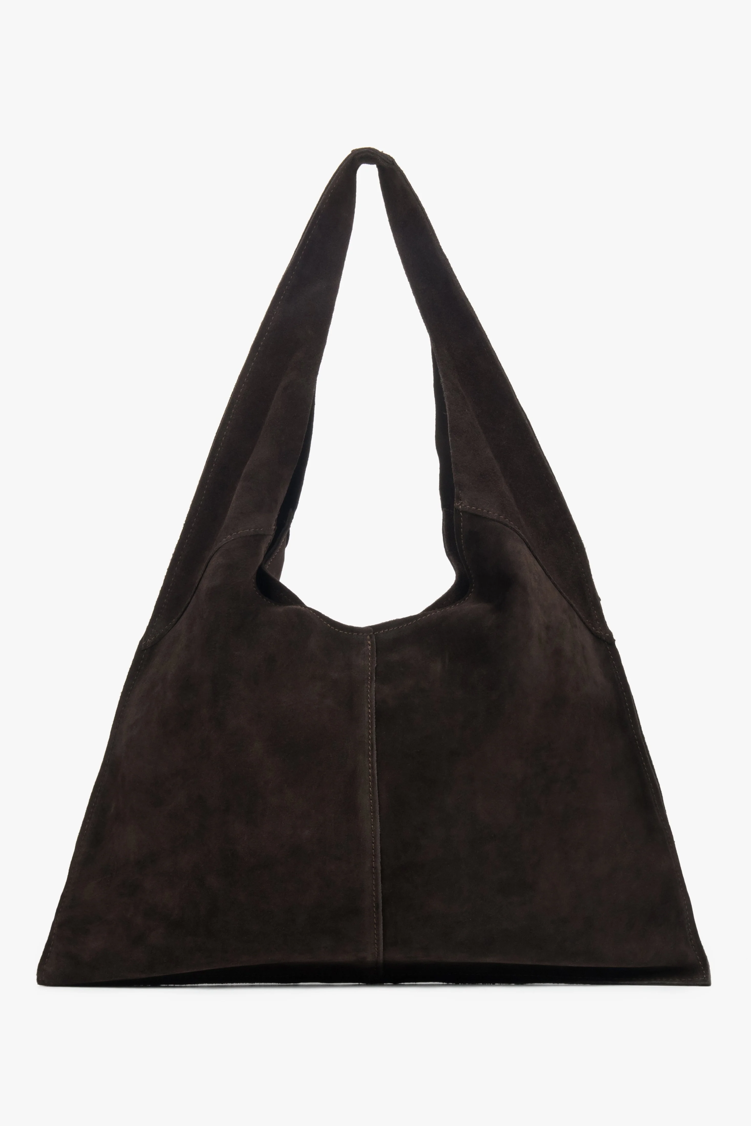 Ciemnobrązowa torebka damska typu hobo z włoskiego weluru naturalnego Premium ER00118649