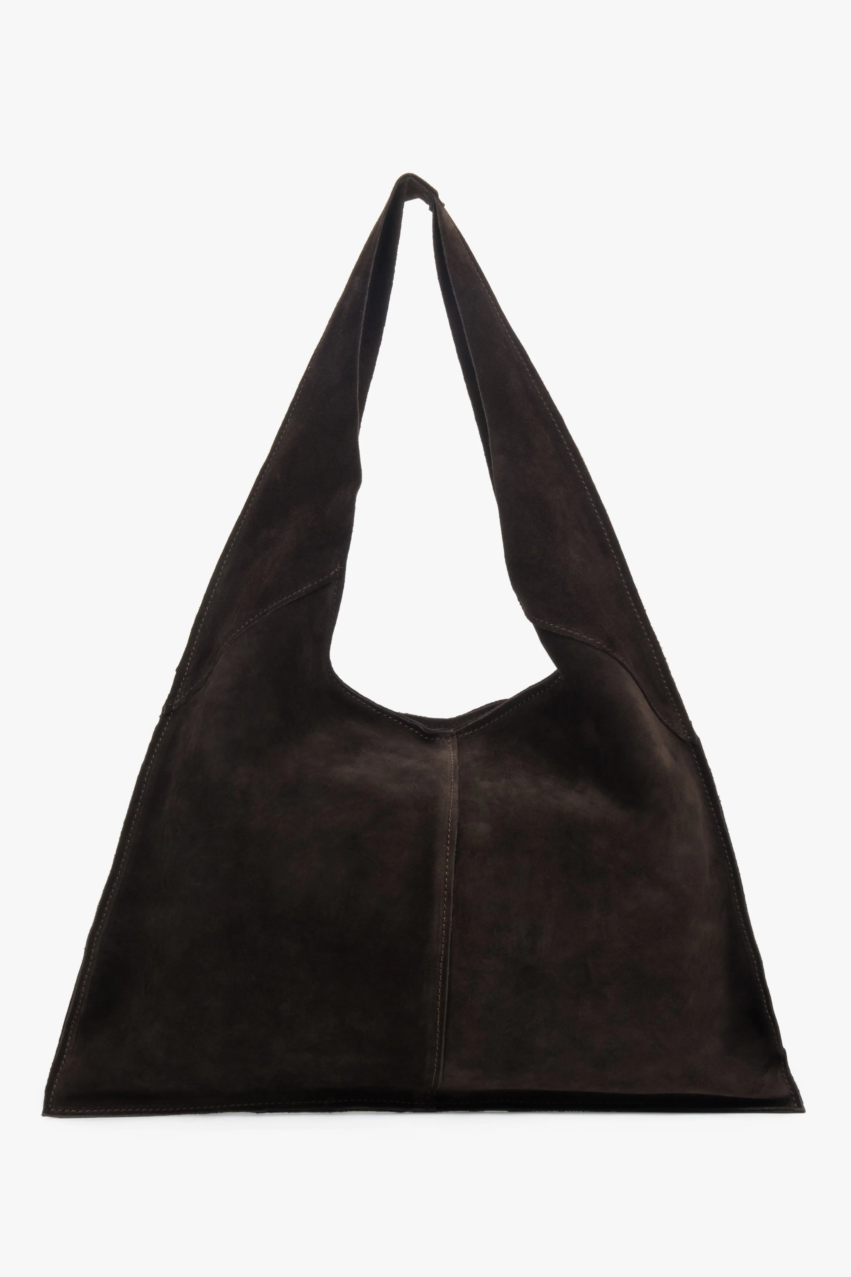 Ciemnobrązowa torebka damska typu hobo z włoskiego weluru naturalnego Premium ER00118649 - Image 5