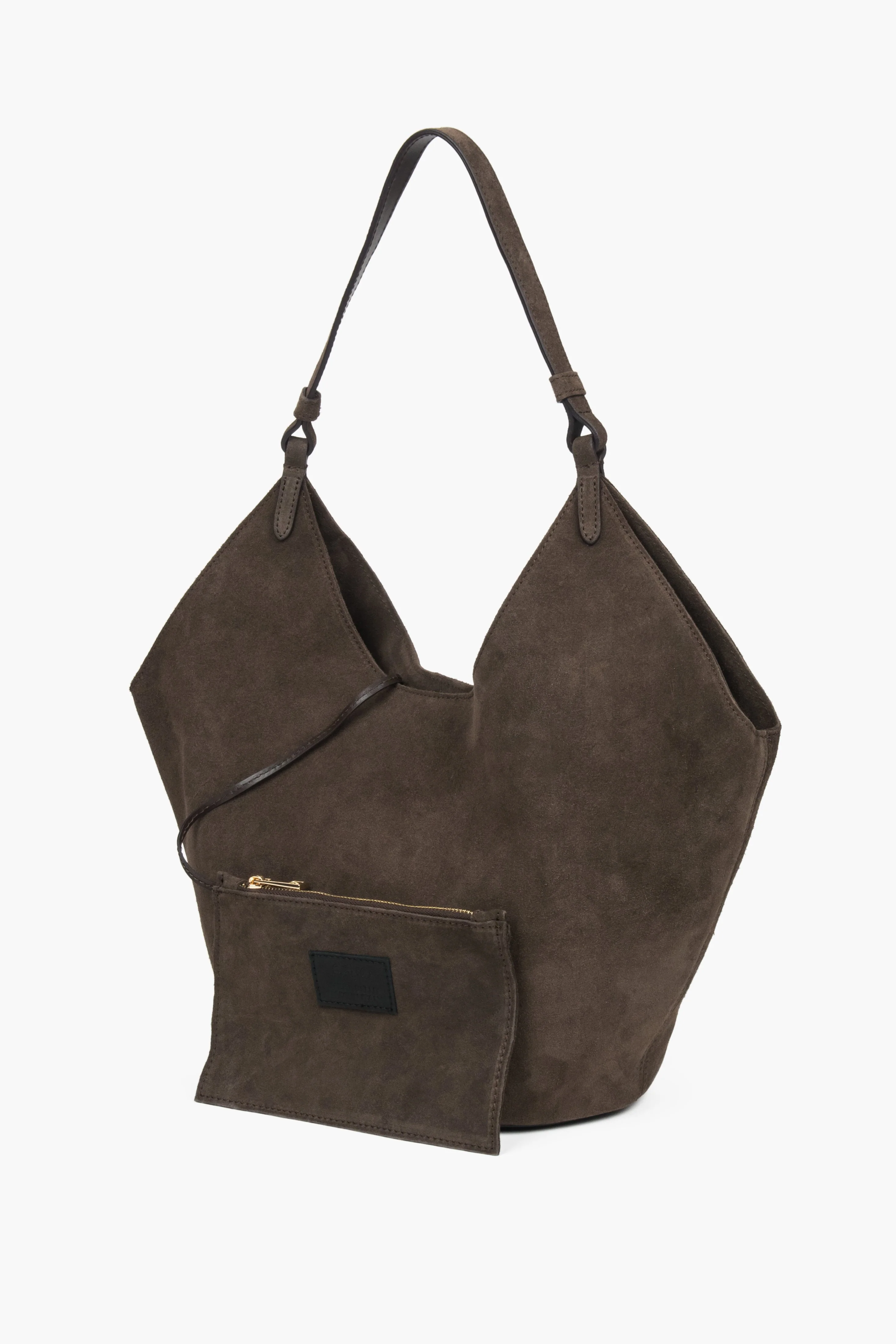 Ciemnobrązowa torebka damska typu hobo z włoskiego weluru naturalnego Premium Estro ER00118144