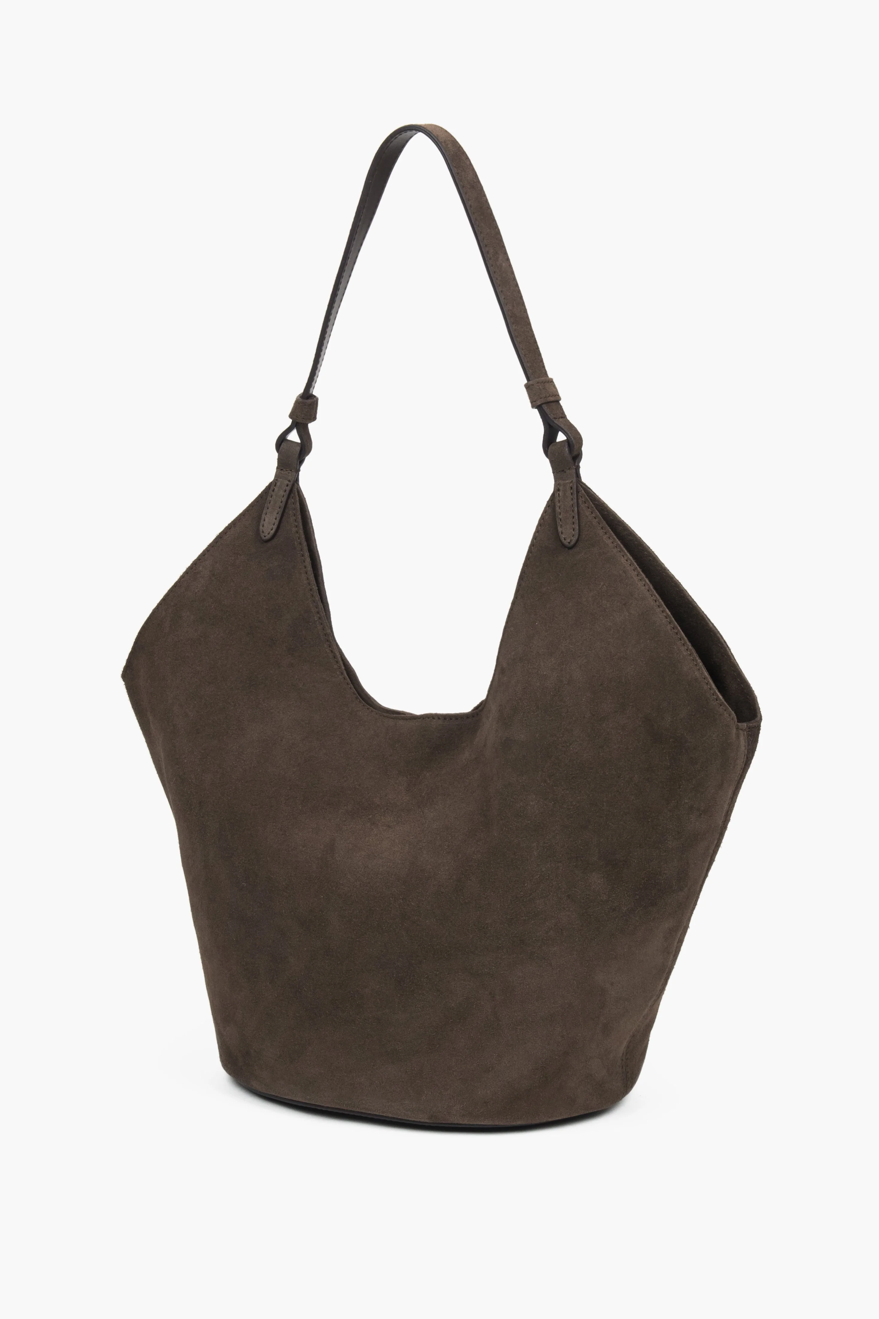 Ciemnobrązowa torebka damska typu hobo z włoskiego weluru naturalnego Premium Estro ER00118144 - Image 4