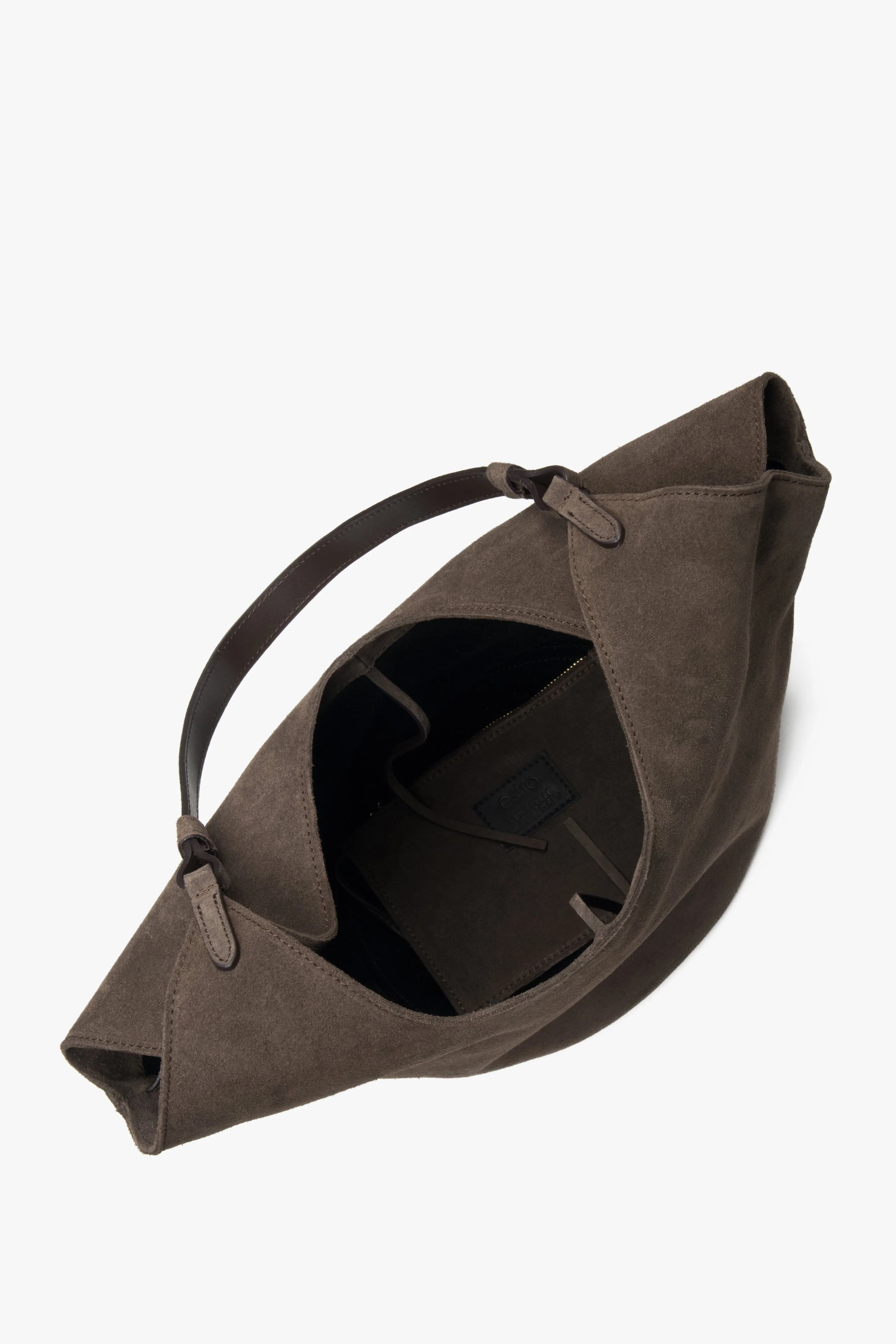 Ciemnobrązowa torebka damska typu hobo z włoskiego weluru naturalnego Premium Estro ER00118144 - Image 6
