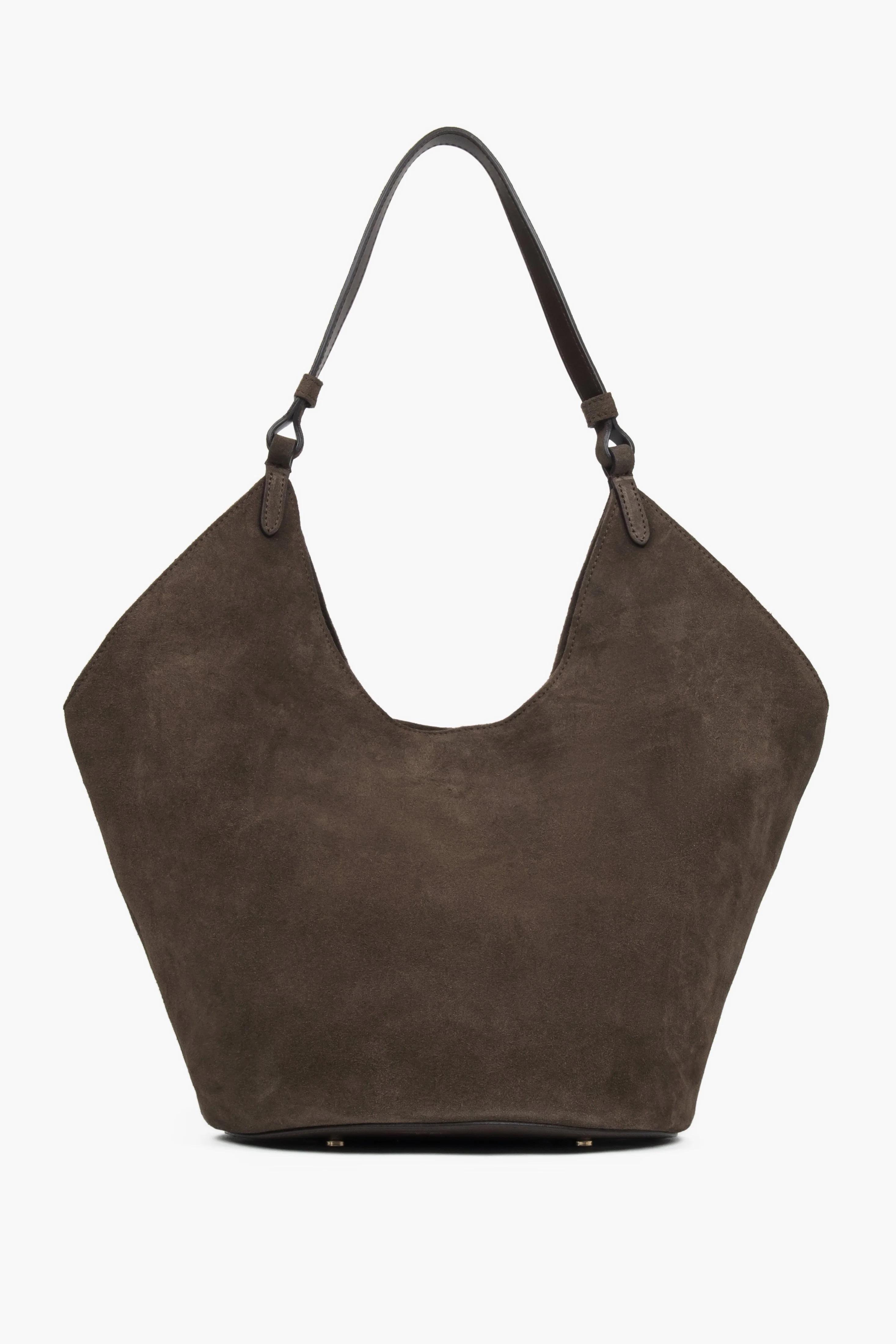 Ciemnobrązowa torebka damska typu hobo z włoskiego weluru naturalnego Premium Estro ER00118144 - Image 7