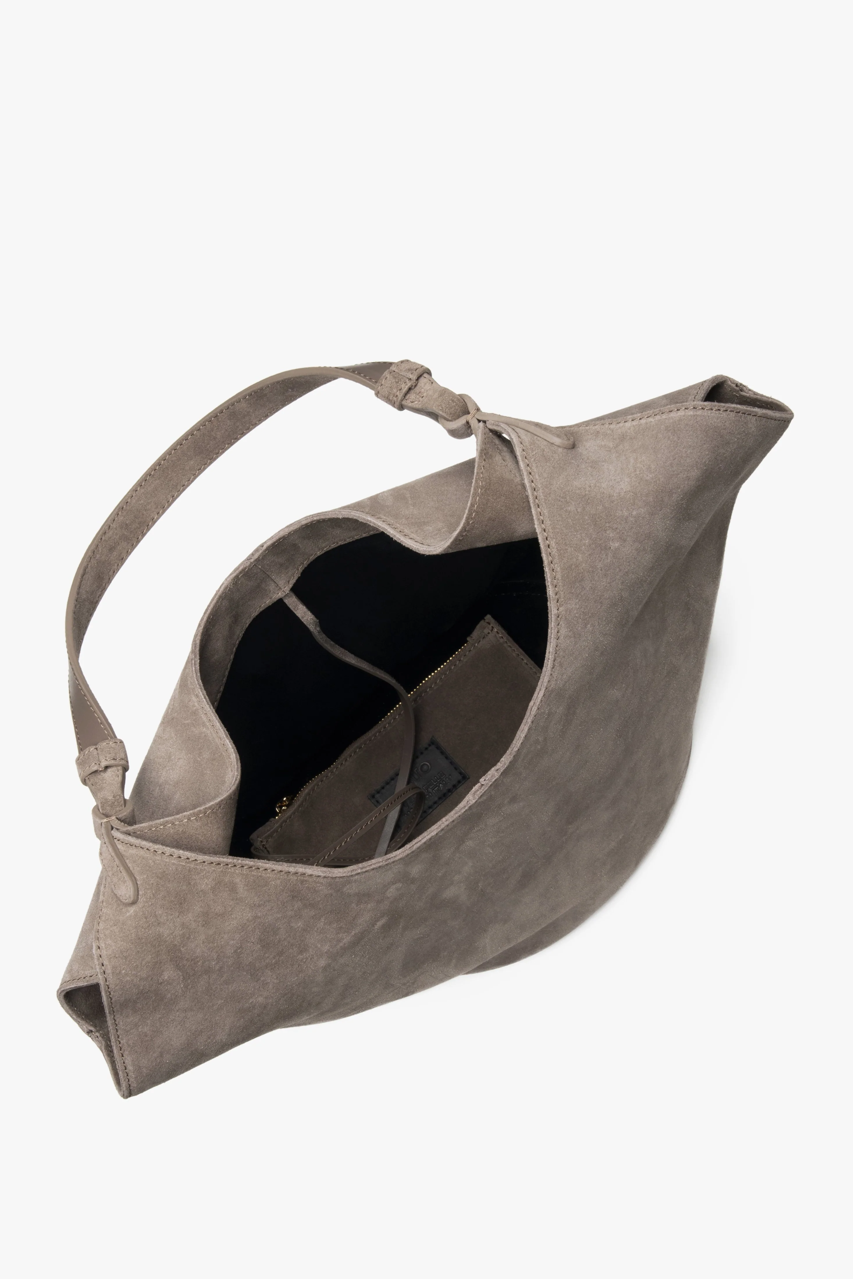 Ciemnoszara torebka damska typu hobo z włoskiego weluru naturalnego Premium Estro ER00118146 - Image 4