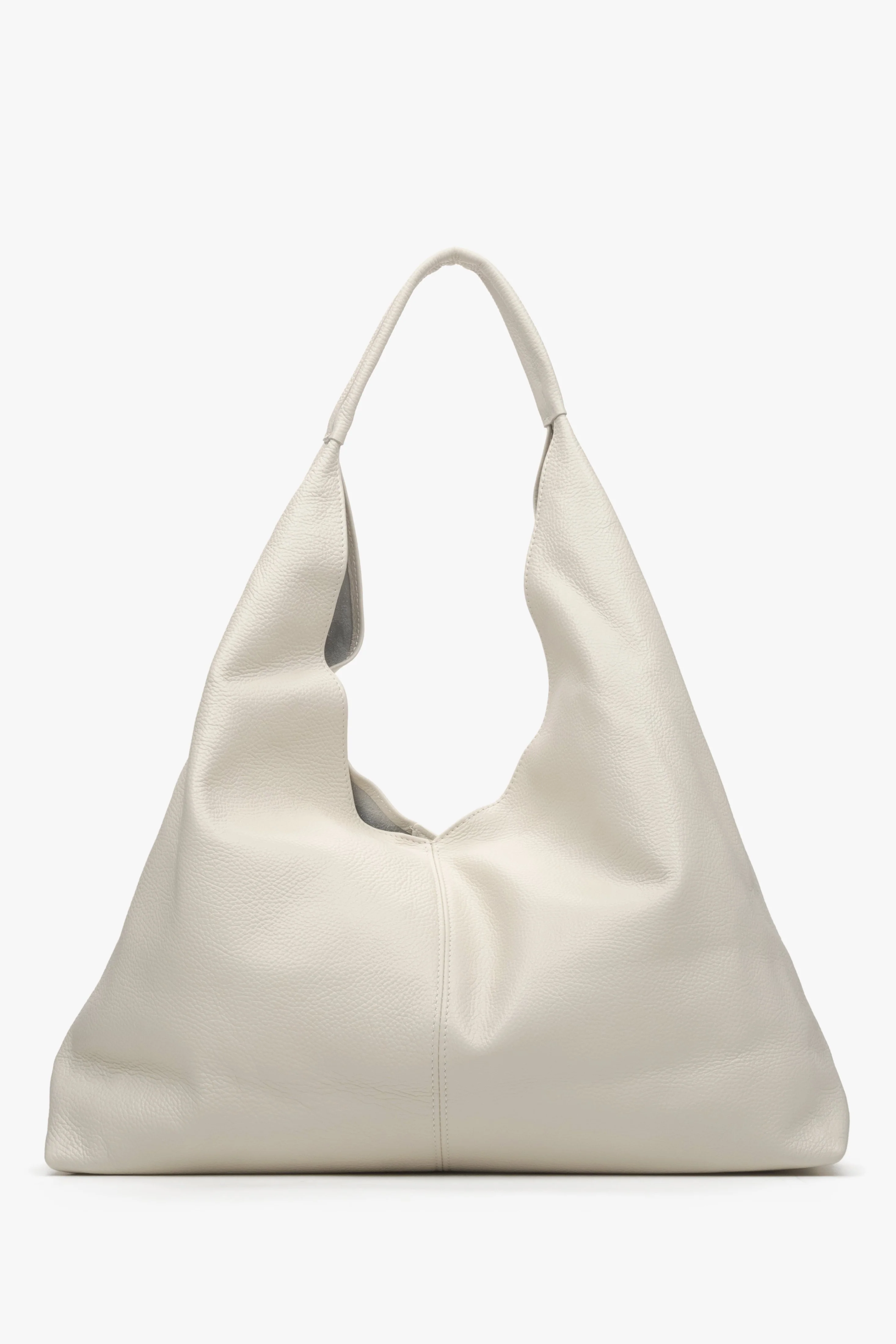 Mleczno-beżowa torebka damska typu hobo z włoskiej skóry naturalnej Premium Estro ER00115412 - Image 2