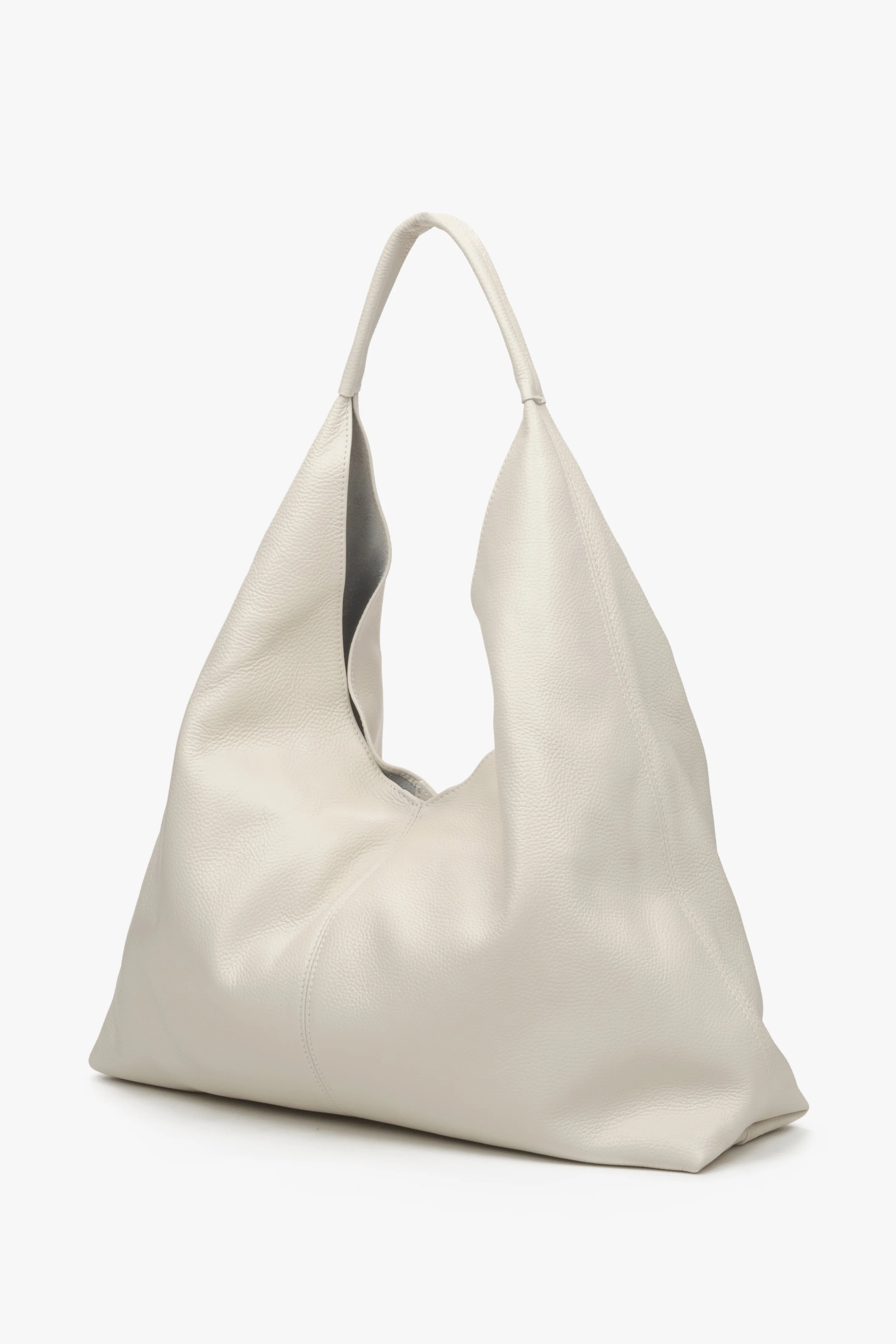 Mleczno-beżowa torebka damska typu hobo z włoskiej skóry naturalnej Premium Estro ER00115412 - Image 3
