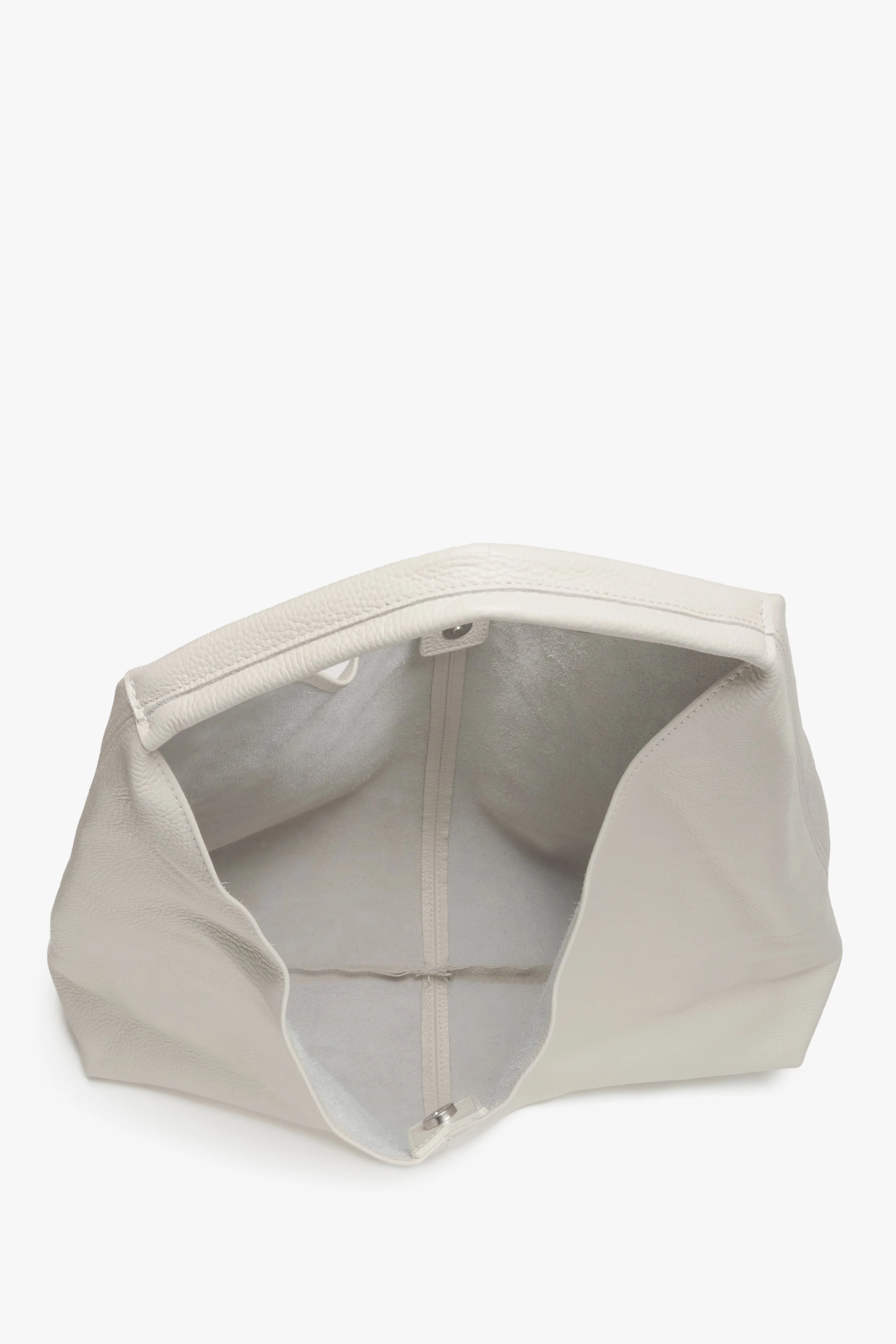 Mleczno-beżowa torebka damska typu hobo z włoskiej skóry naturalnej Premium Estro ER00115412 - Image 5