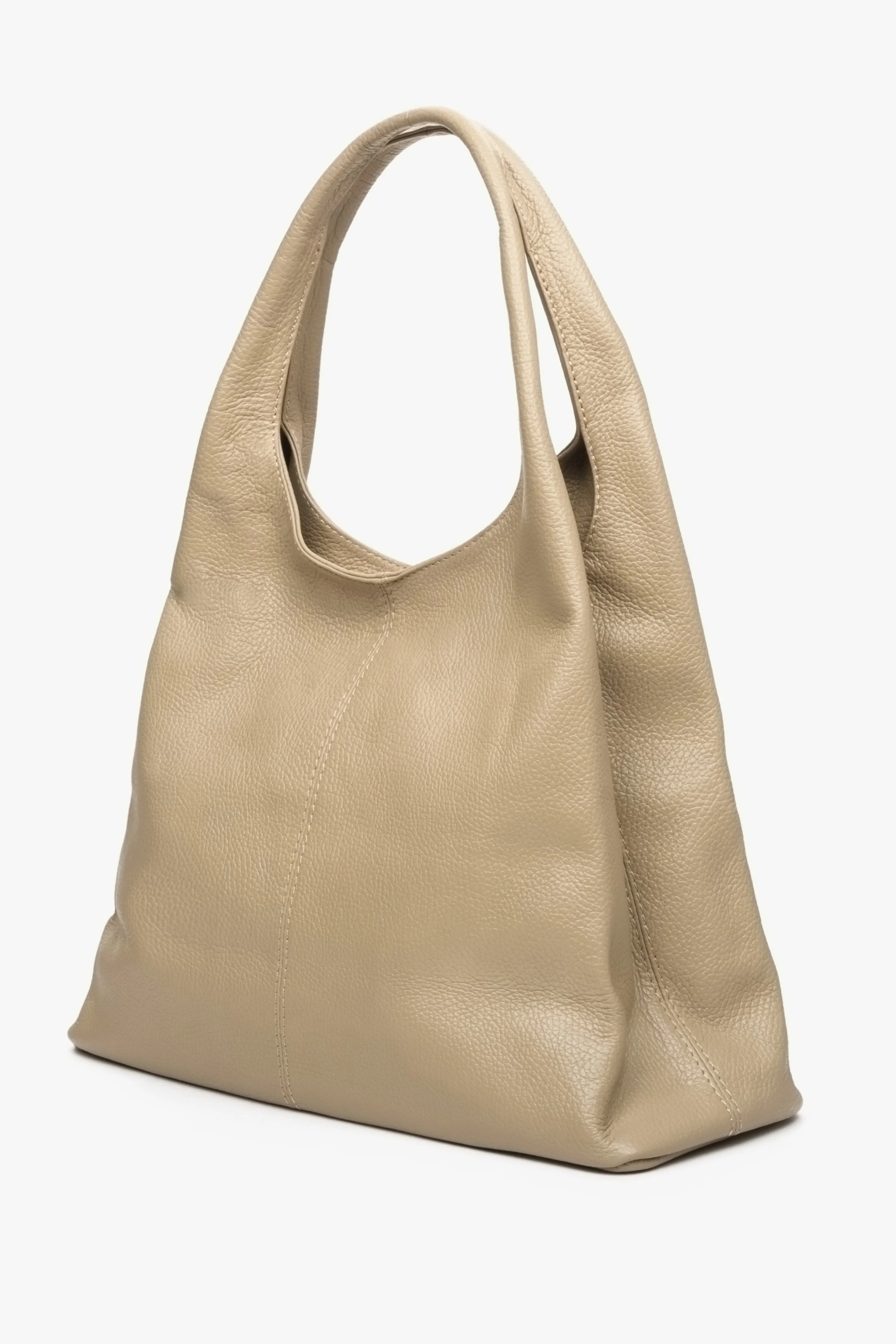 Beżowa torebka damska typu shopper ze skóry naturalnej Estro ER00112998 - Image 2