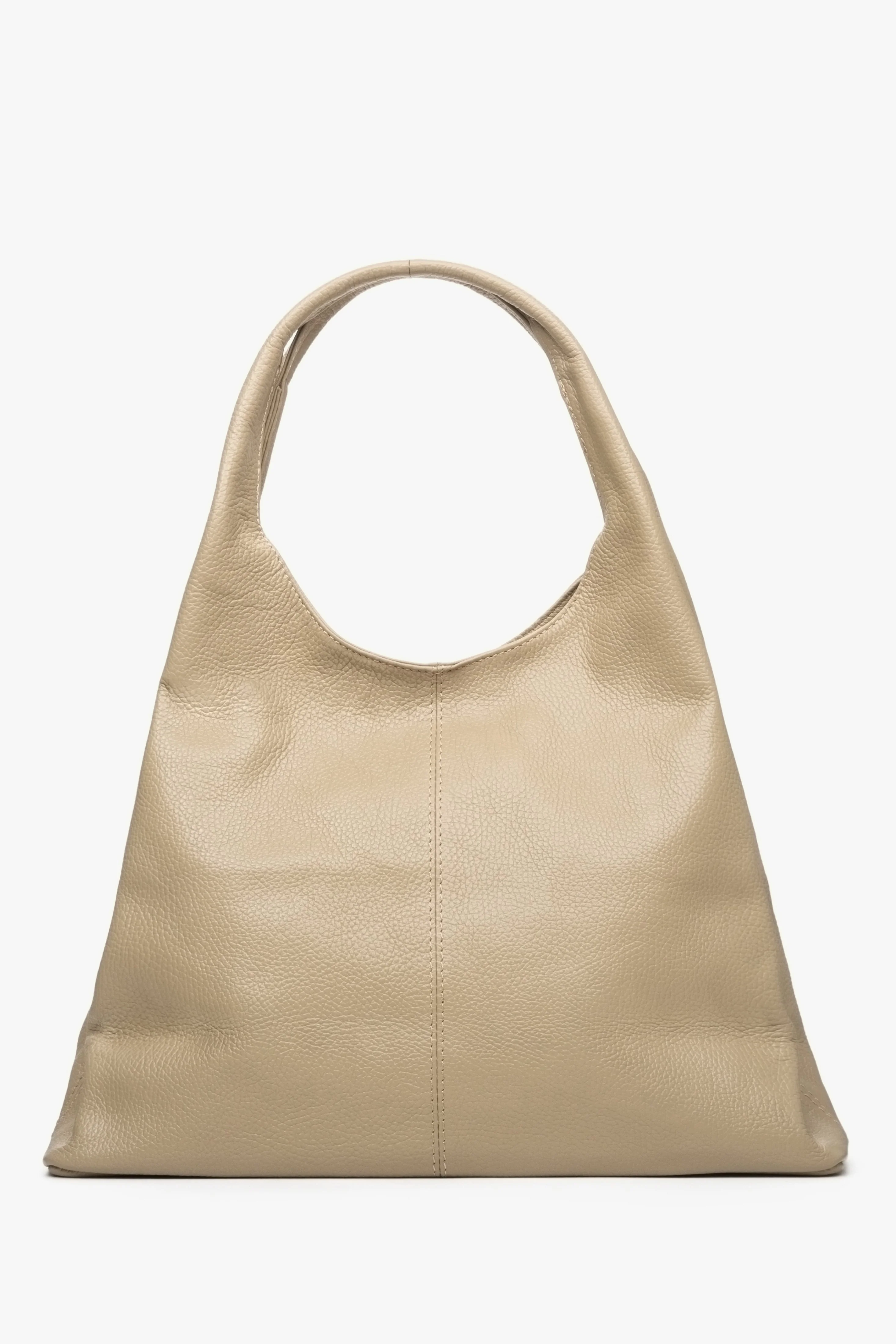 Beżowa torebka damska typu shopper ze skóry naturalnej Estro ER00112998 - Image 3