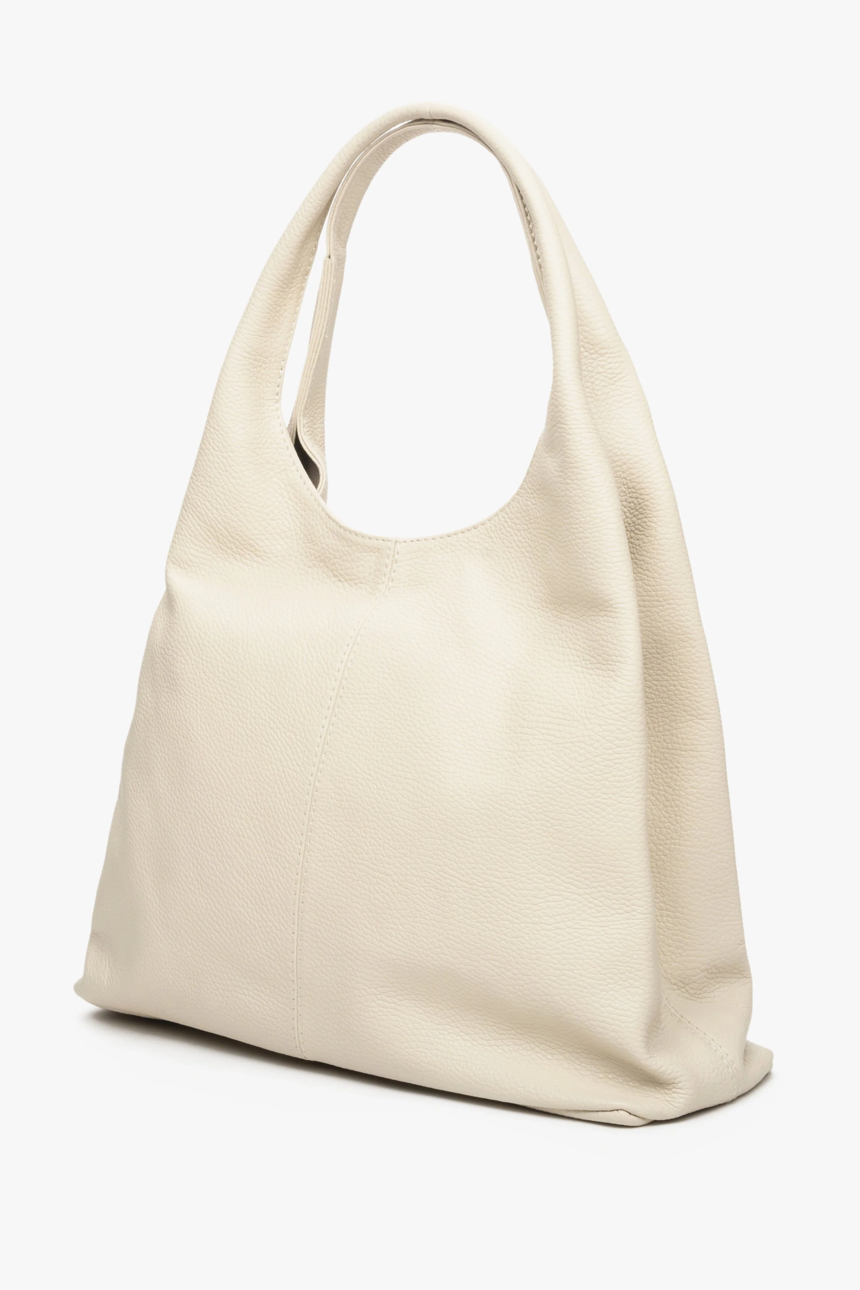 Jasnobeżowa torebka damska typu shopper ze skóry naturalnej Estro ER00112999 - Image 3