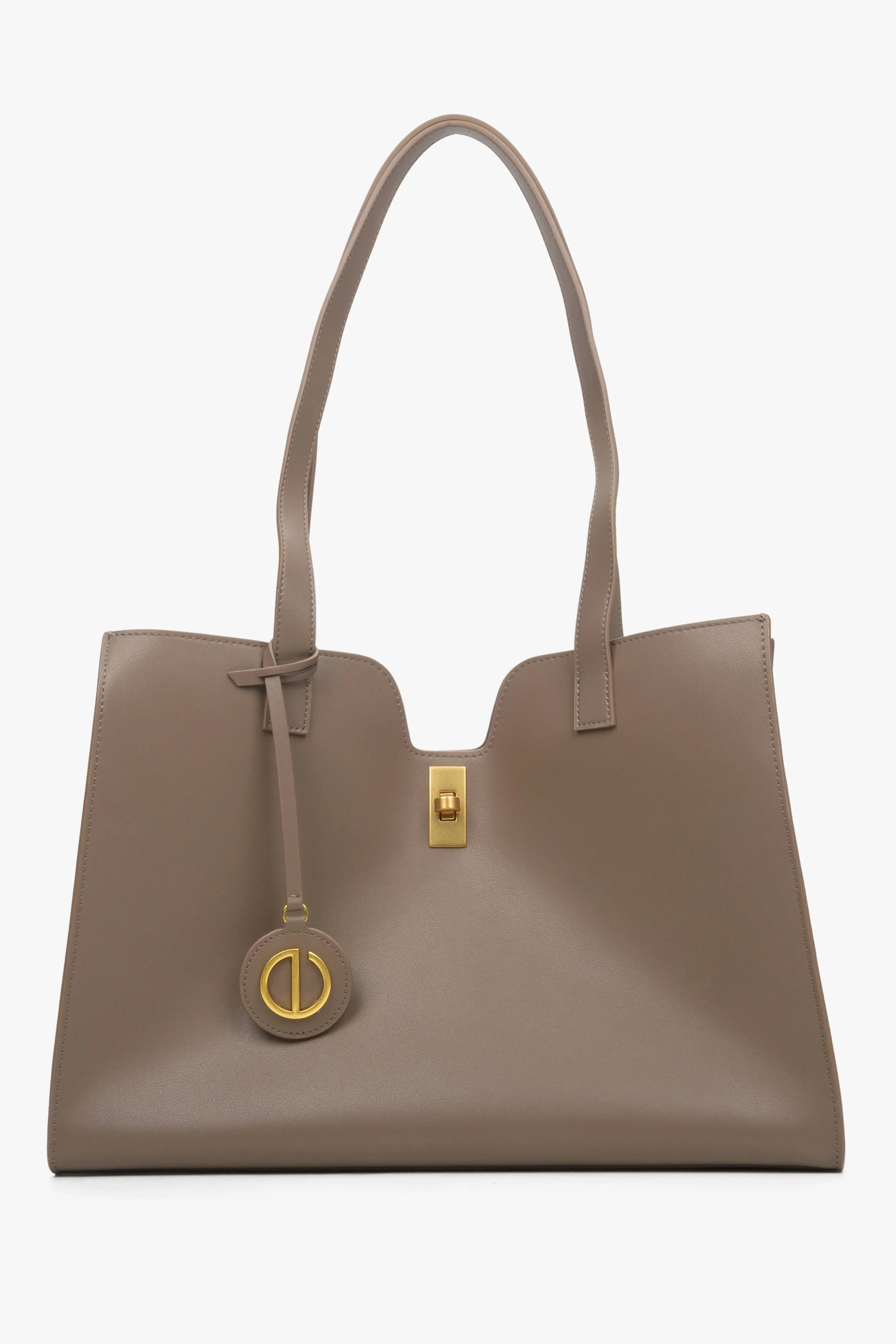 Brązowa skórzana torebka damska typu shopper z ozdobnym pasem Estro ER00114204 - Image 3