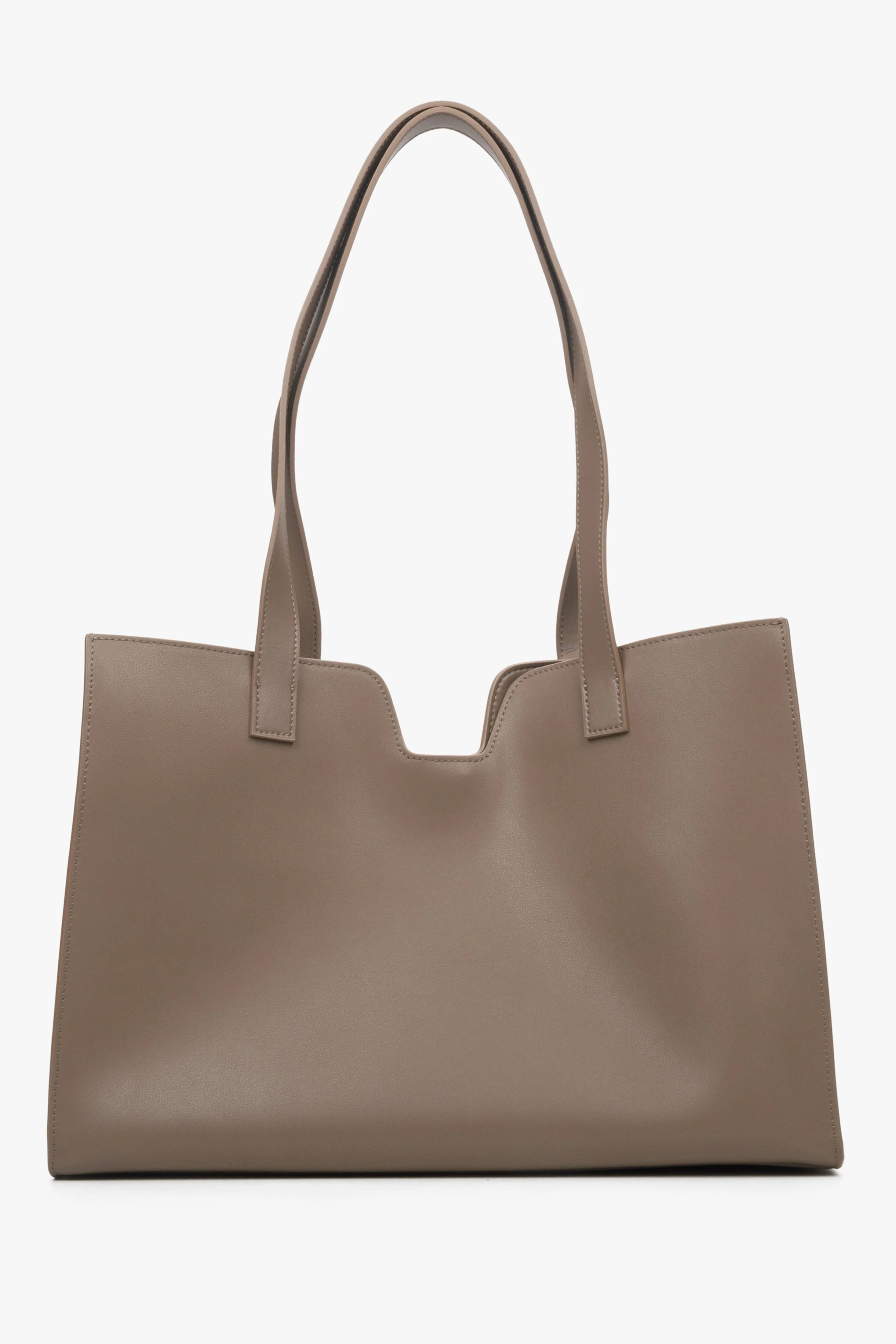 Brązowa skórzana torebka damska typu shopper z ozdobnym pasem Estro ER00114204 - Image 5