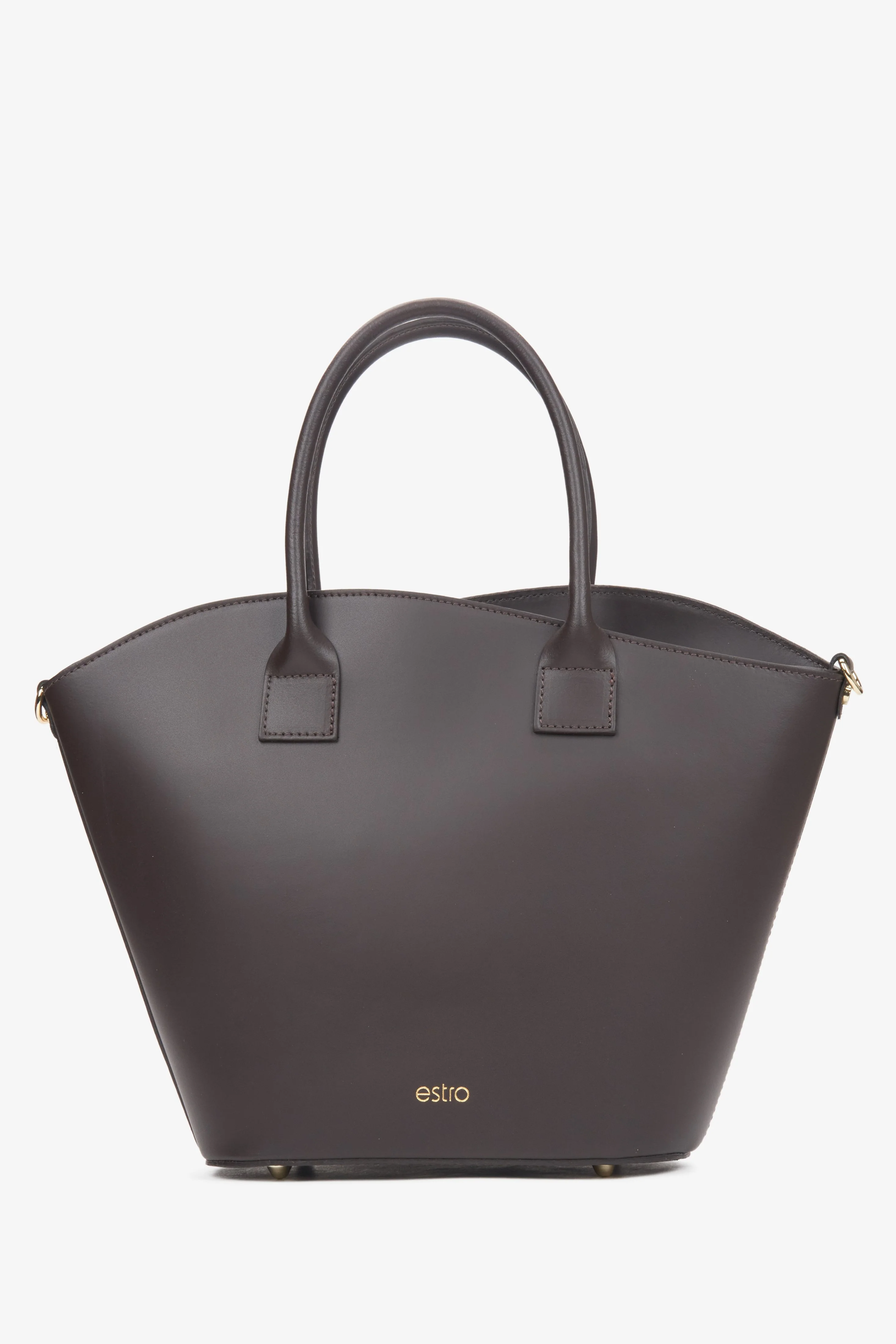 Ciemnobrązowa torebka damska typu shopper z włoskiej skóry naturalnej Premium Estro ER00116712