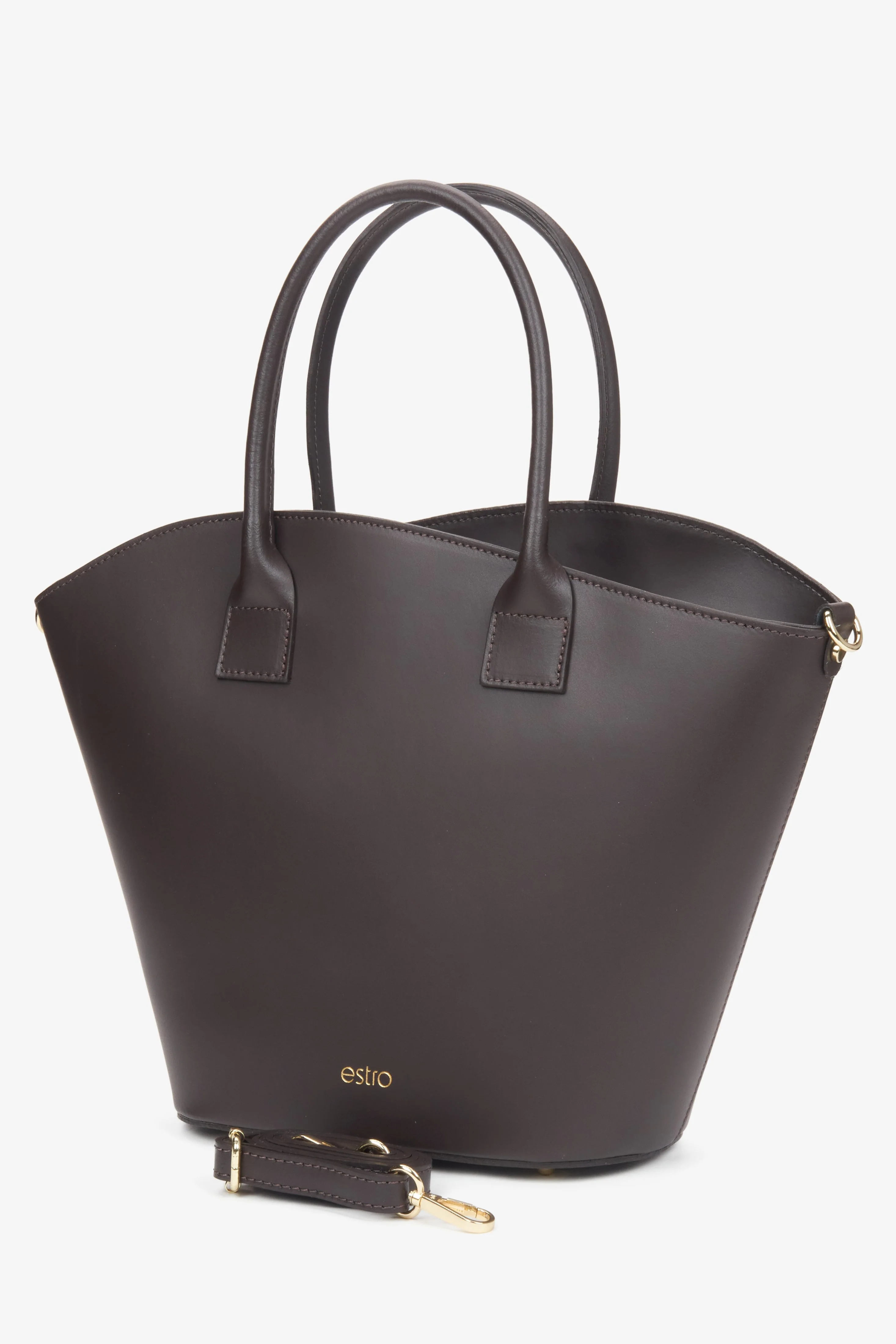 Ciemnobrązowa torebka damska typu shopper z włoskiej skóry naturalnej Premium Estro ER00116712 - Image 3