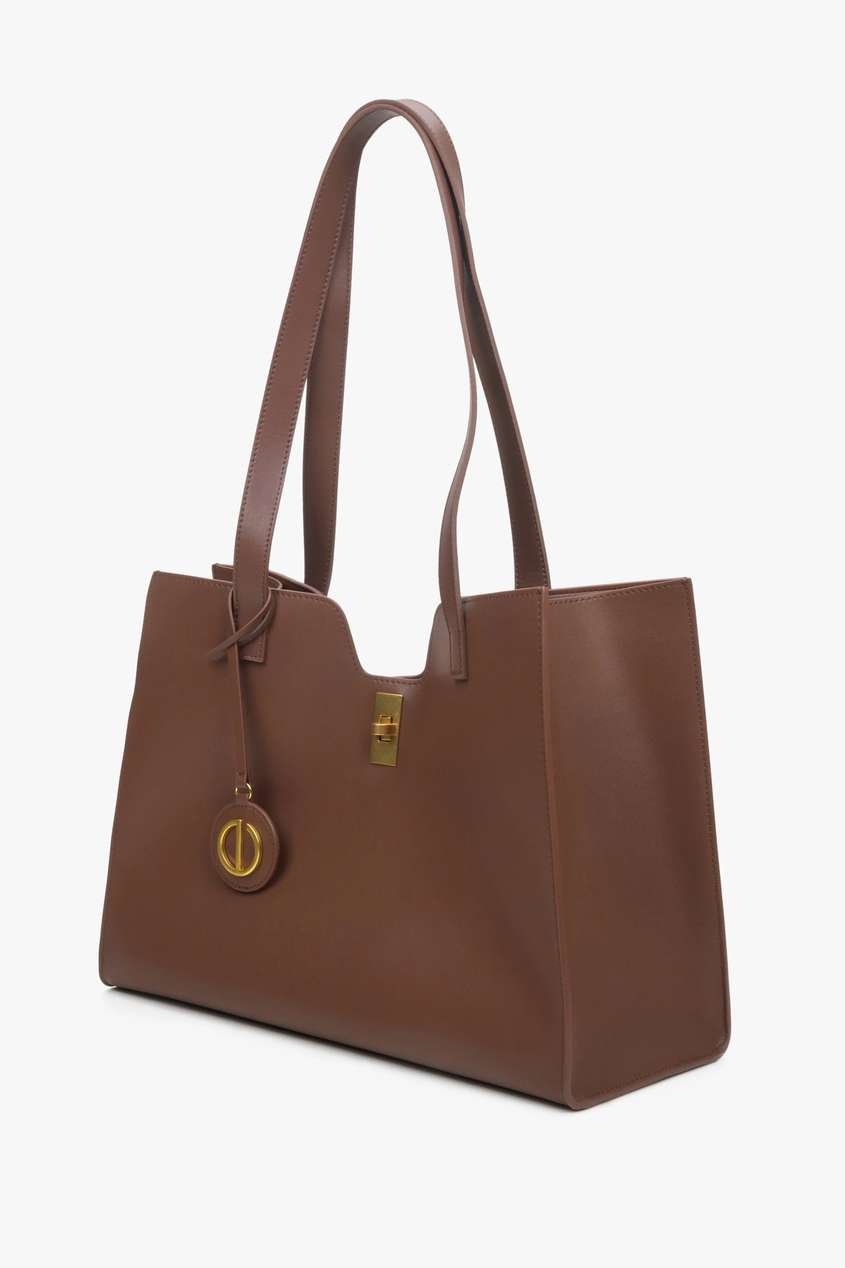 Ciemnobrązowa skórzana torebka damska typu shopper z ozdobnym pasem Estro ER00114206 - Image 3