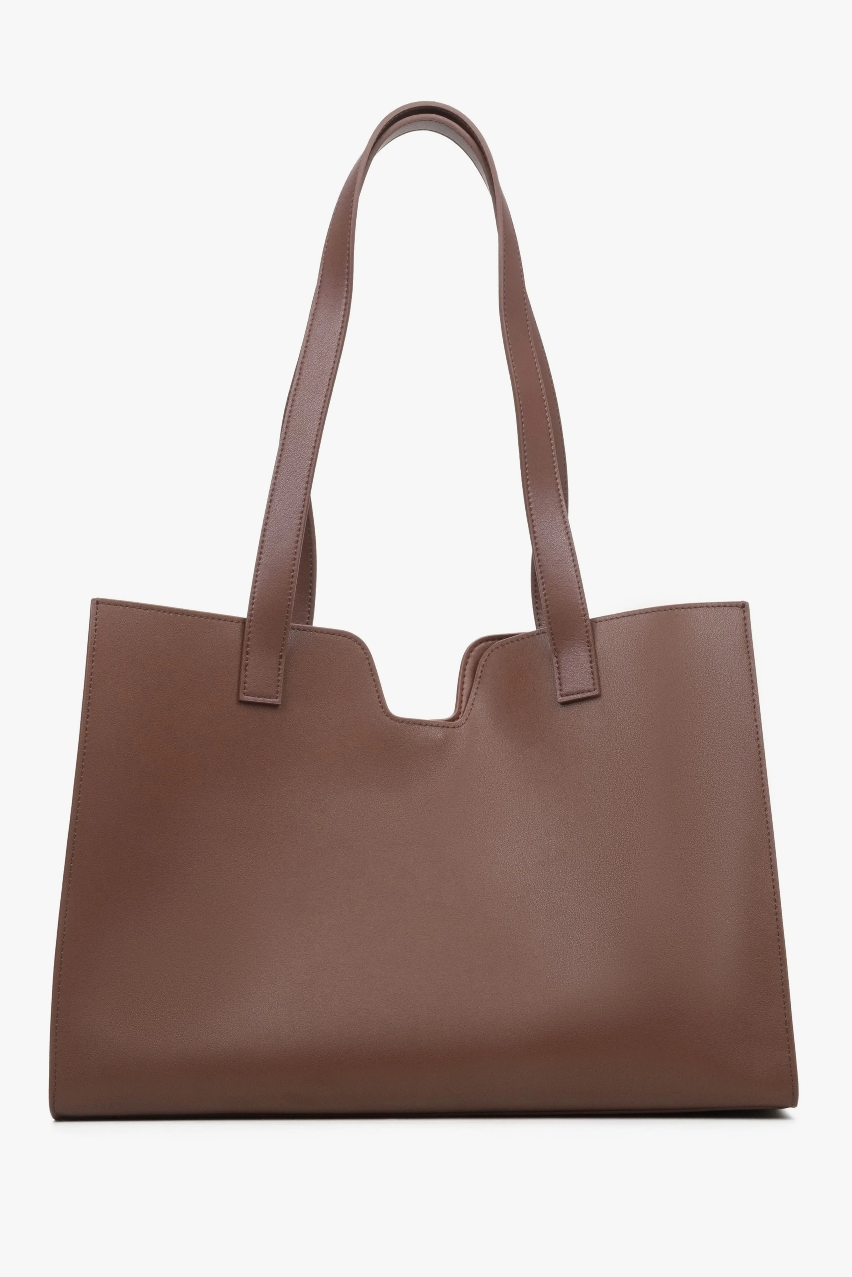 Ciemnobrązowa skórzana torebka damska typu shopper z ozdobnym pasem Estro ER00114206 - Image 4