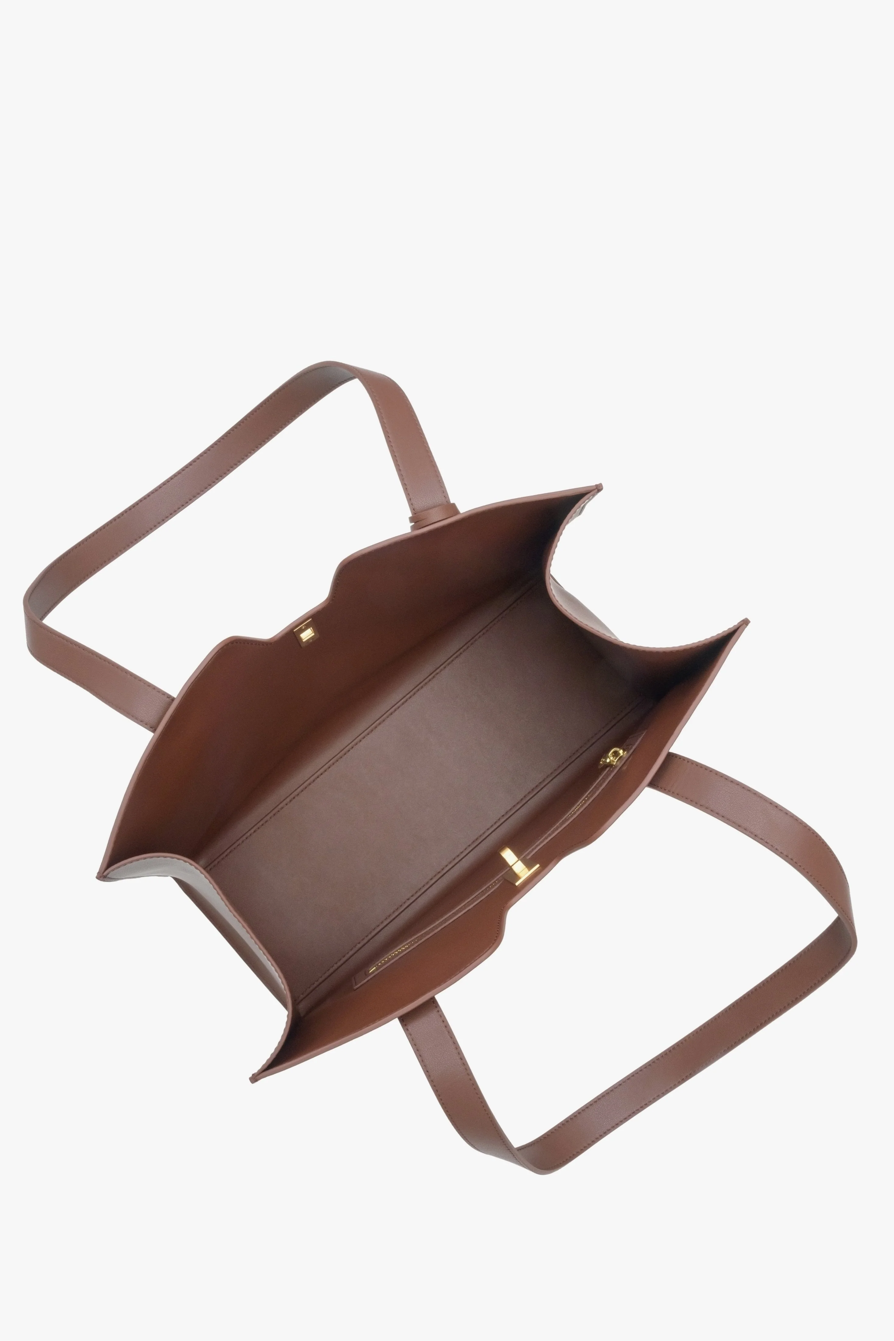 Ciemnobrązowa skórzana torebka damska typu shopper z ozdobnym pasem Estro ER00114206 - Image 6
