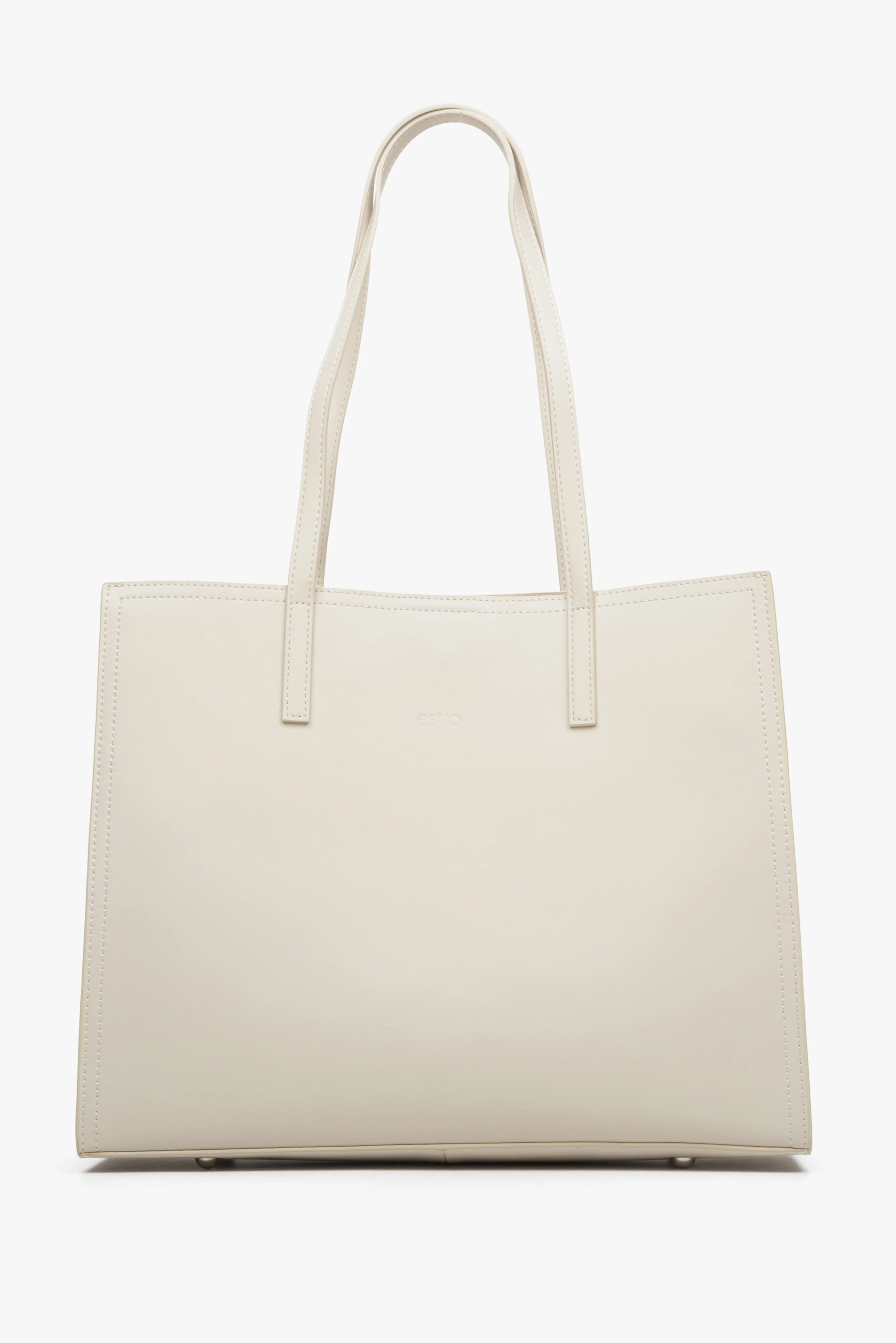 Jasnobeżowa skórzana torebka damska typu shopper Estro ER00113772 - Image 3