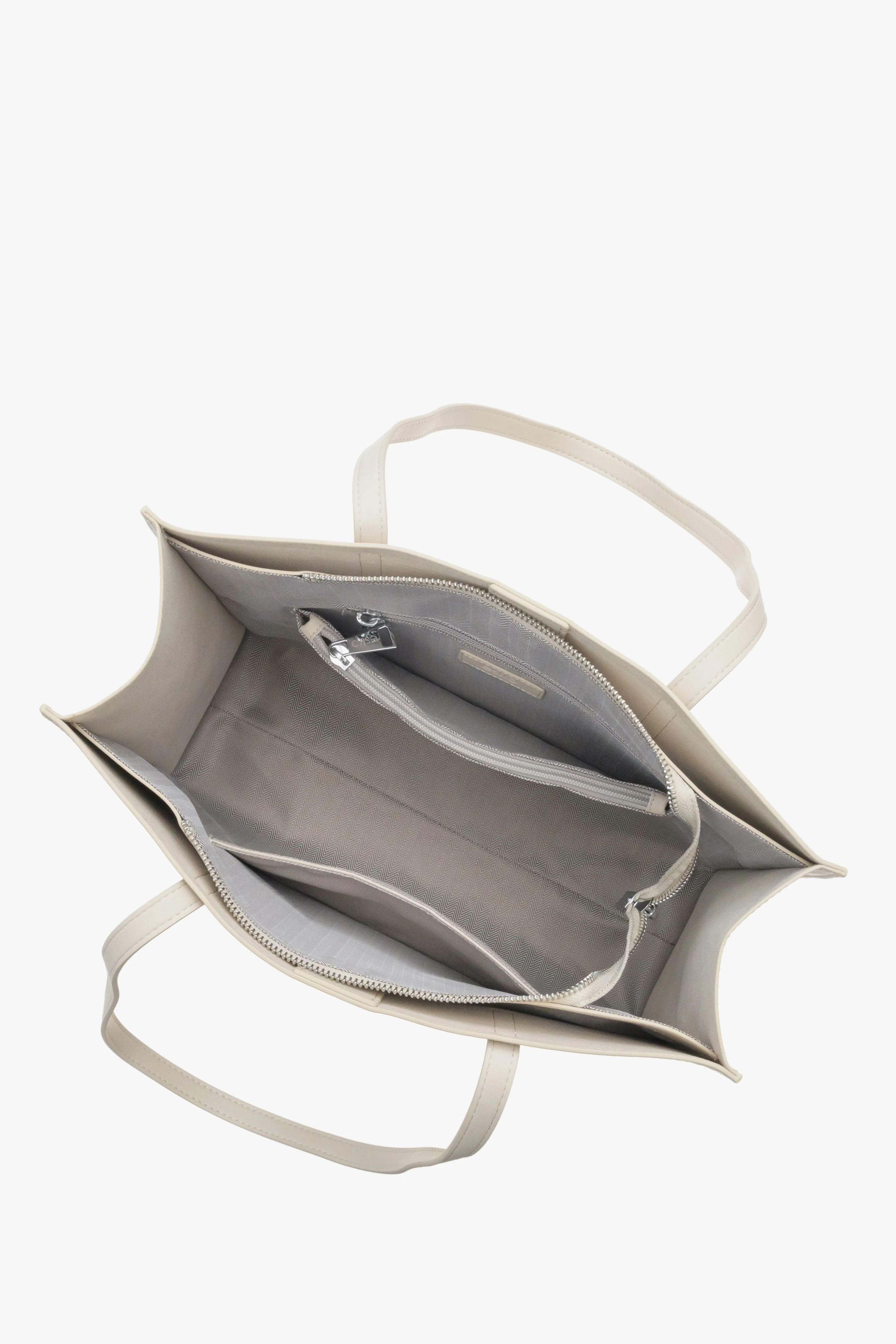 Jasnobeżowa skórzana torebka damska typu shopper Estro ER00113772 - Image 4