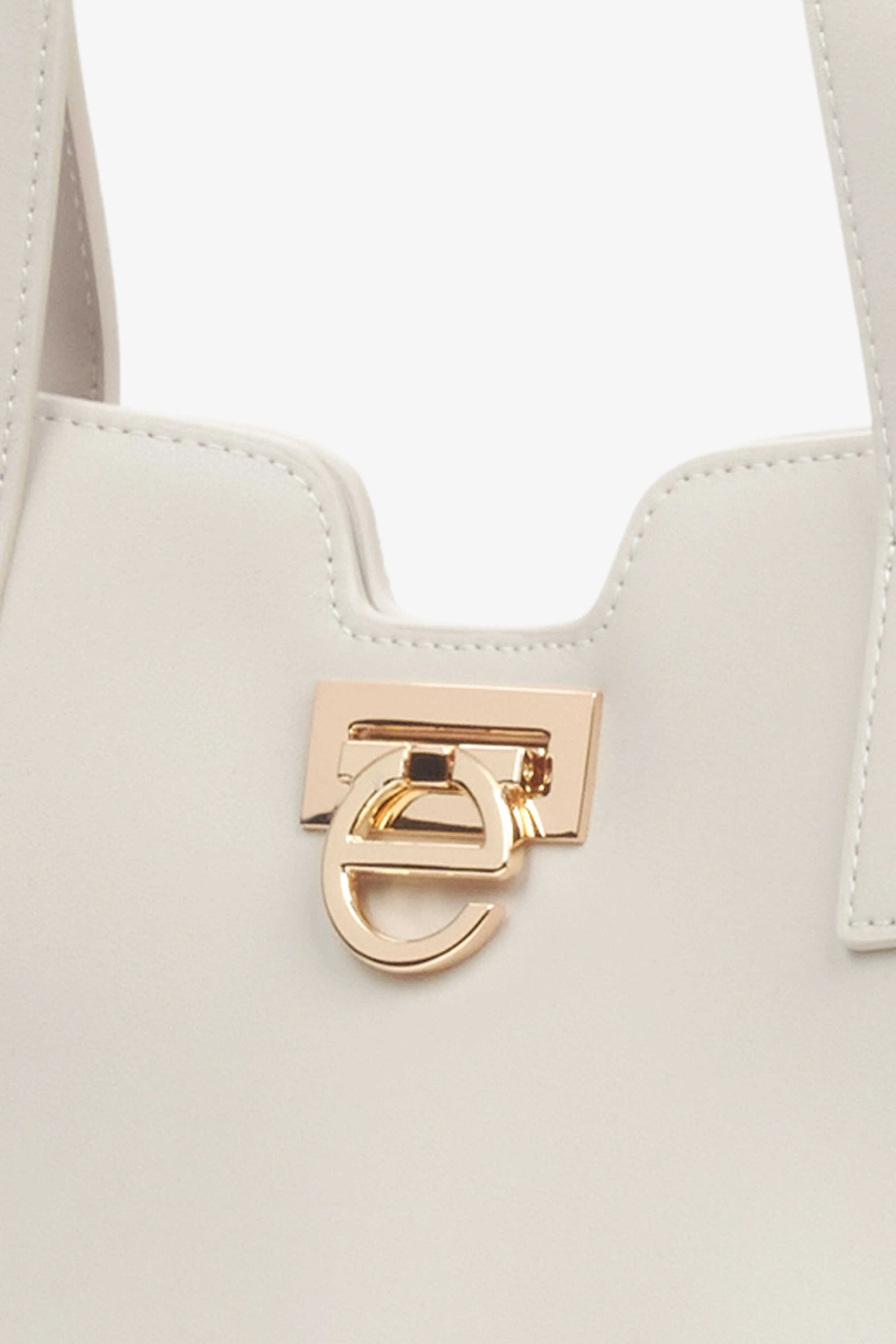 Jasnobeżowa skórzana torebka damska typu shopper ze złotymi okuciami Estro ER00115798 - Image 5
