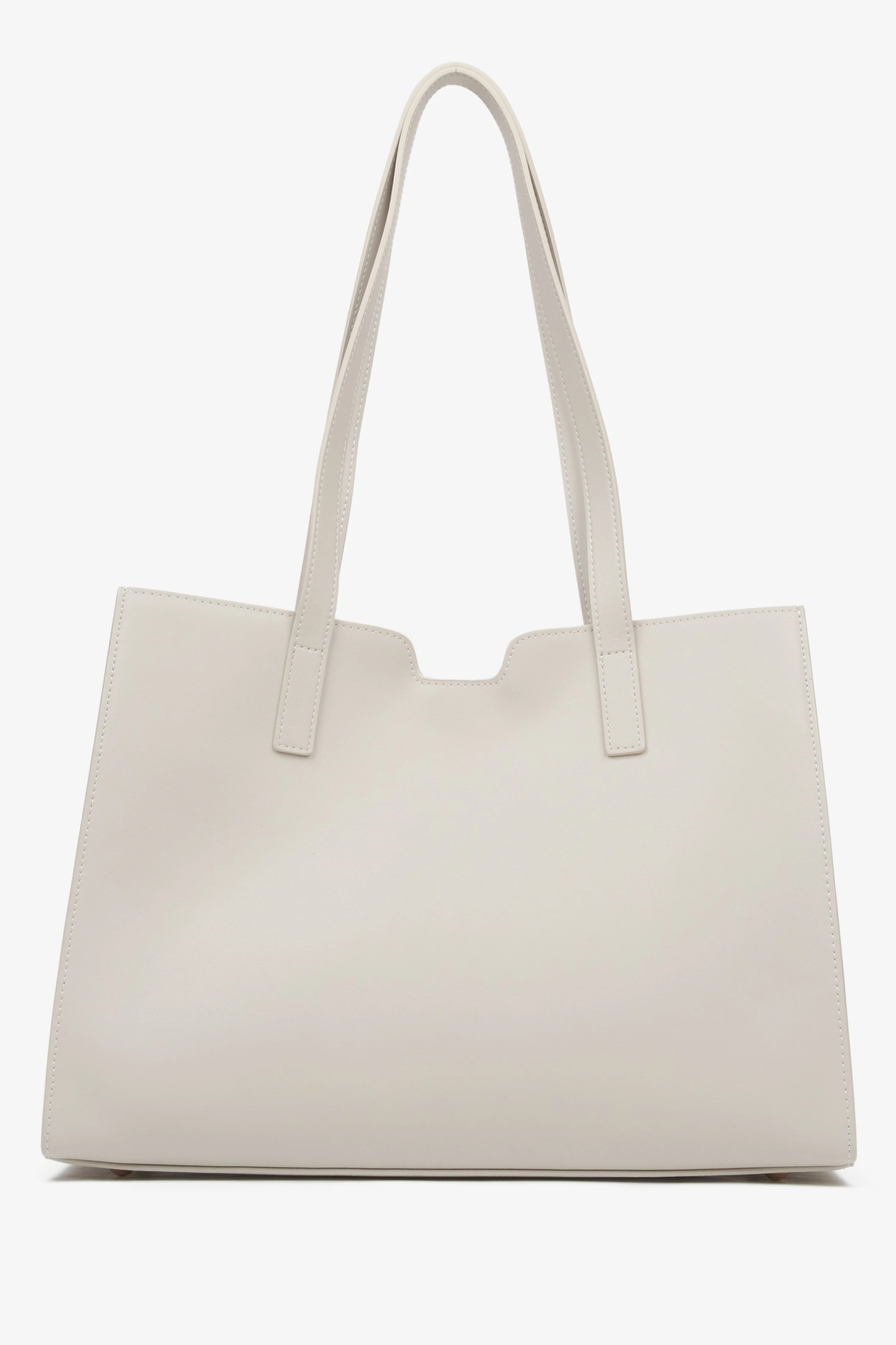 Jasnobeżowa skórzana torebka damska typu shopper ze złotymi okuciami Estro ER00115798 - Image 6