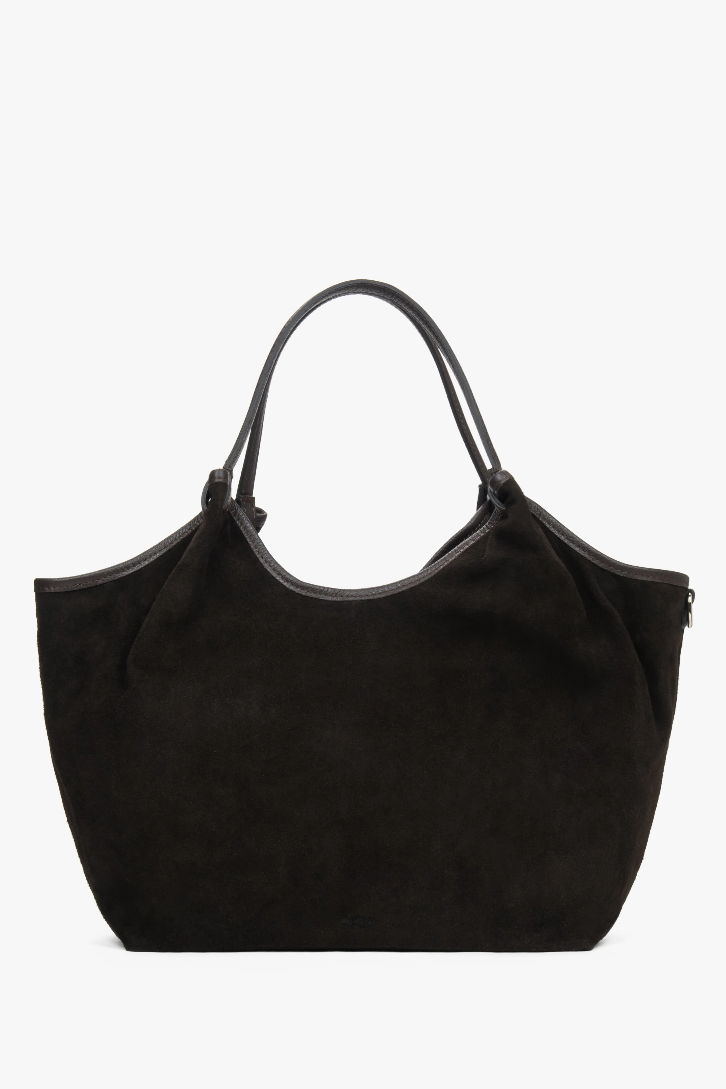 Ciemnobrązowa torebka damska typu shopper z włoskiego weluru naturalnego Premium Estro ER00118337