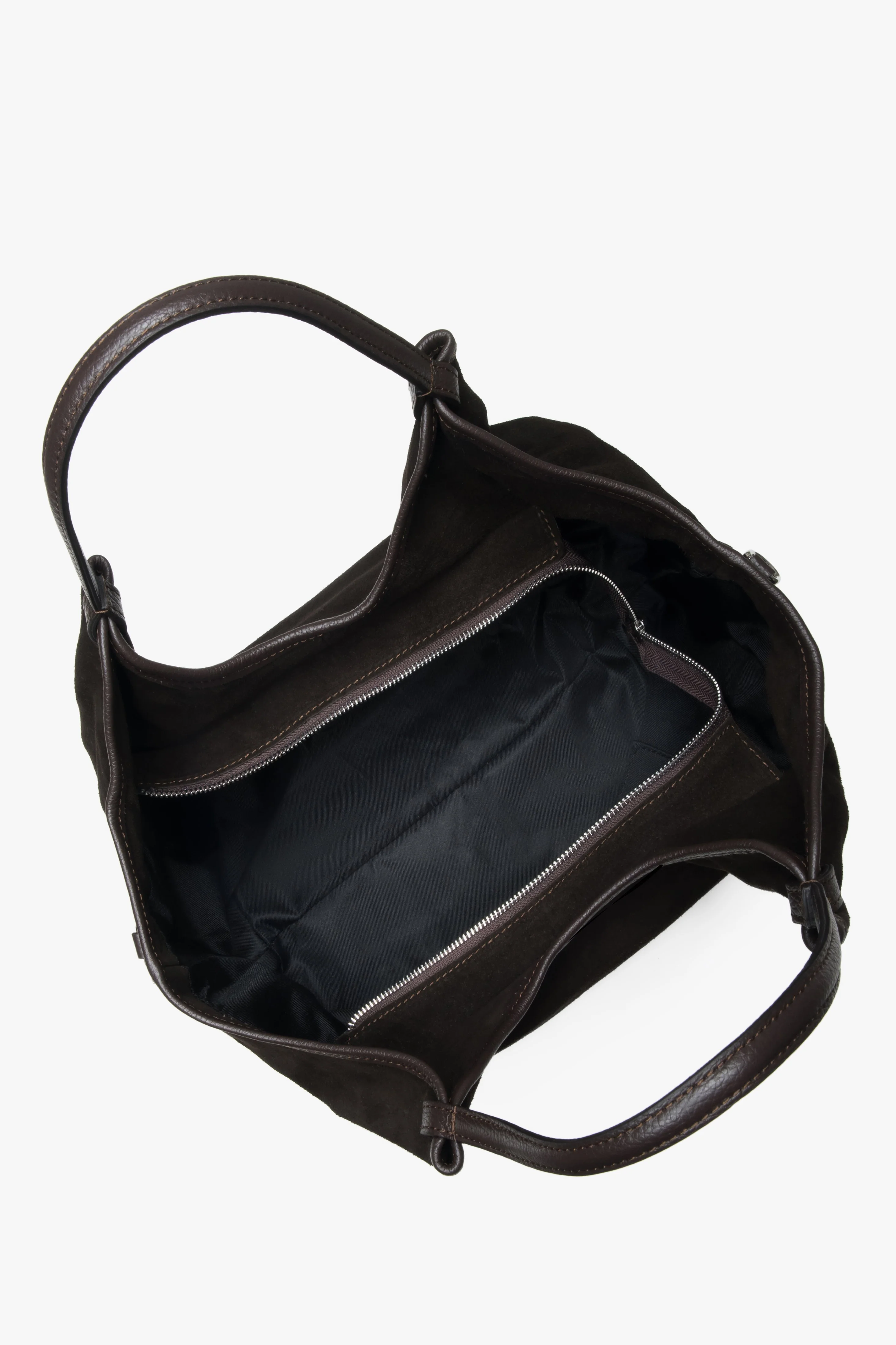 Ciemnobrązowa torebka damska typu shopper z włoskiego weluru naturalnego Premium Estro ER00118337 - Image 2