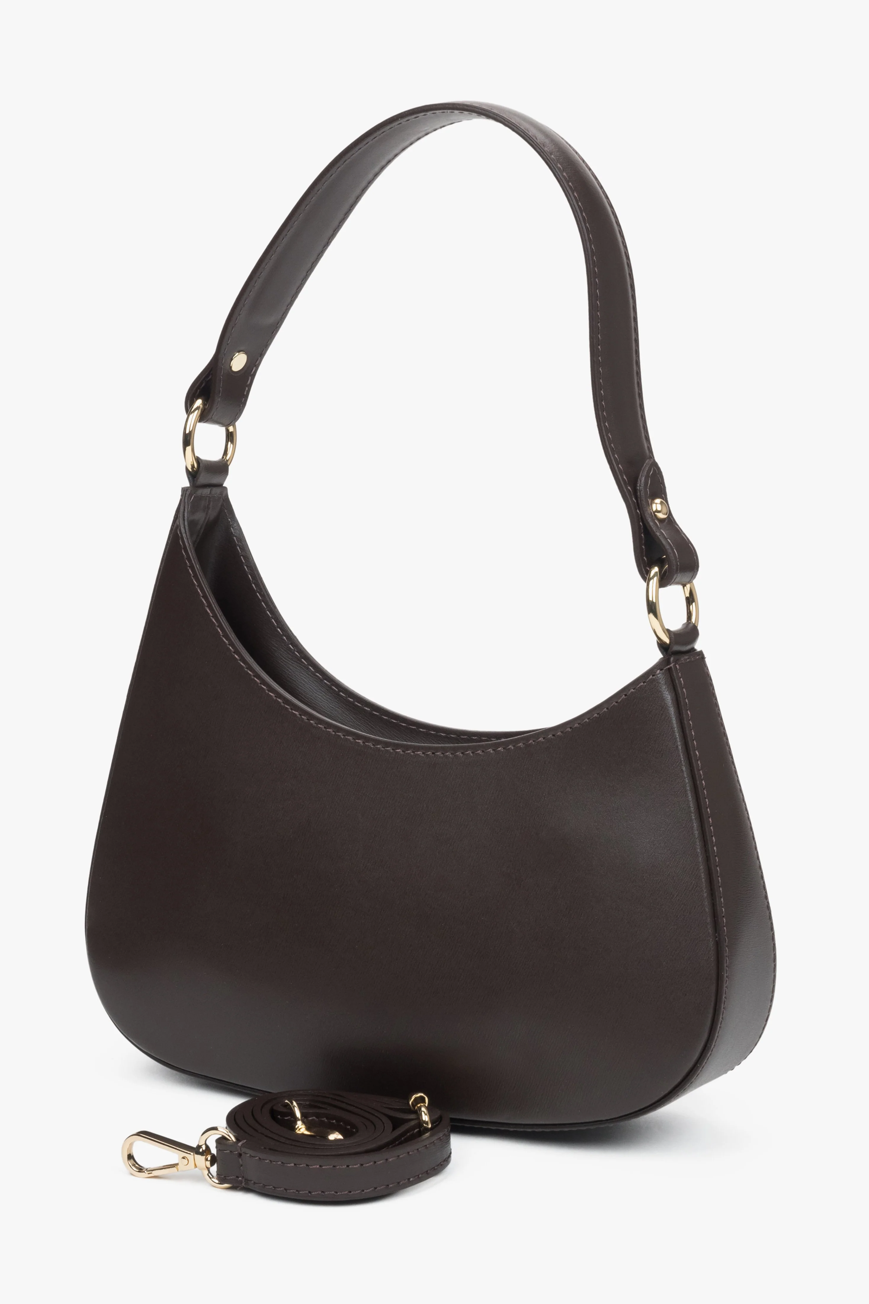 Ciemnobrązowa torebka damska typu shoulder bag z włoskiej skóry naturalnej Premium Estro ER00116375 - Image 3