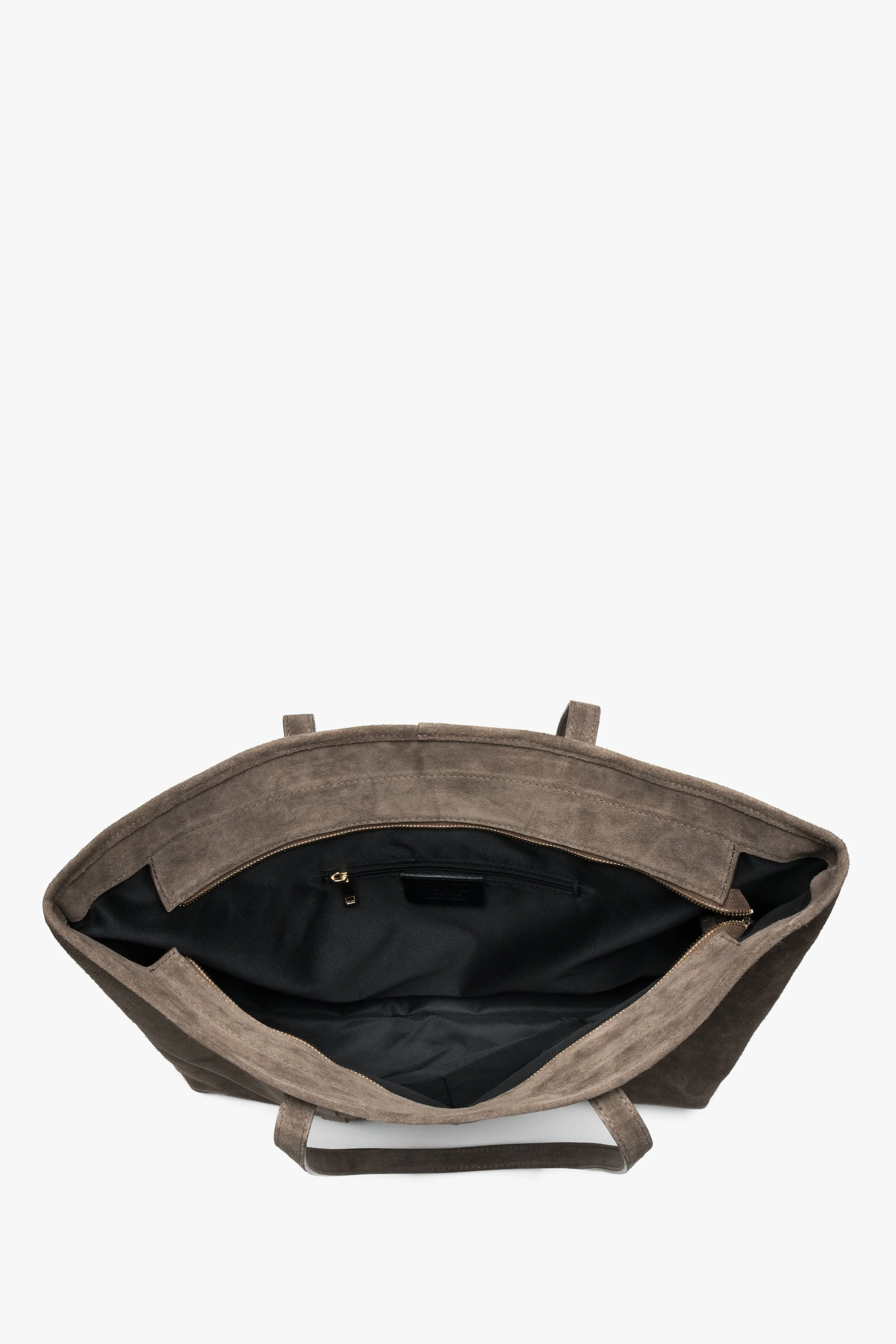 Ciemnoszara shopperka damska z włoskiego weluru naturalnego Premium Estro ER00118651 - Image 4