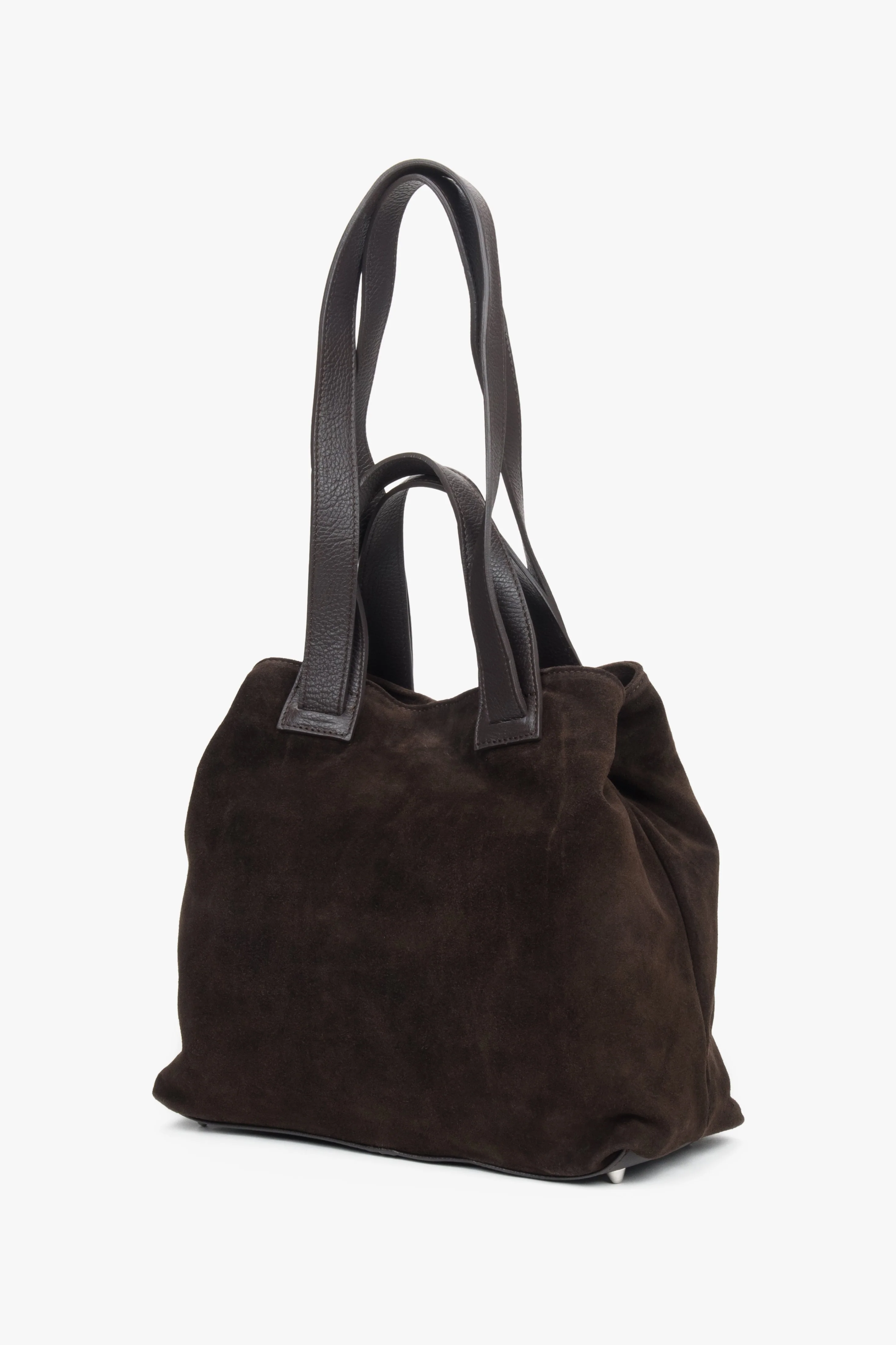 Ciemnobrązowa torebka typu shopper z włoskiego weluru naturalnego Estro ER00117038 - Image 4
