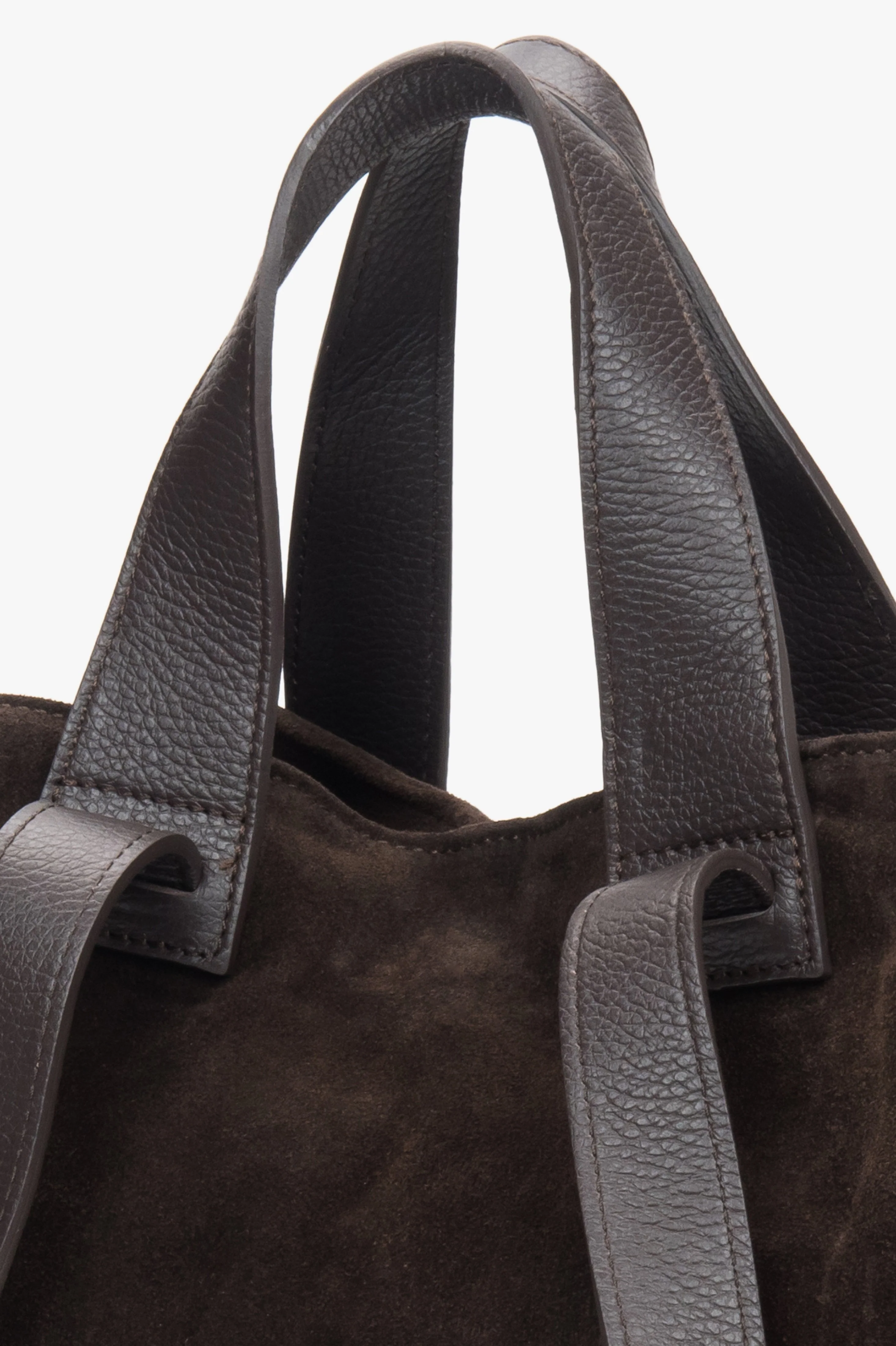 Ciemnobrązowa torebka typu shopper z włoskiego weluru naturalnego Estro ER00117038 - Image 6