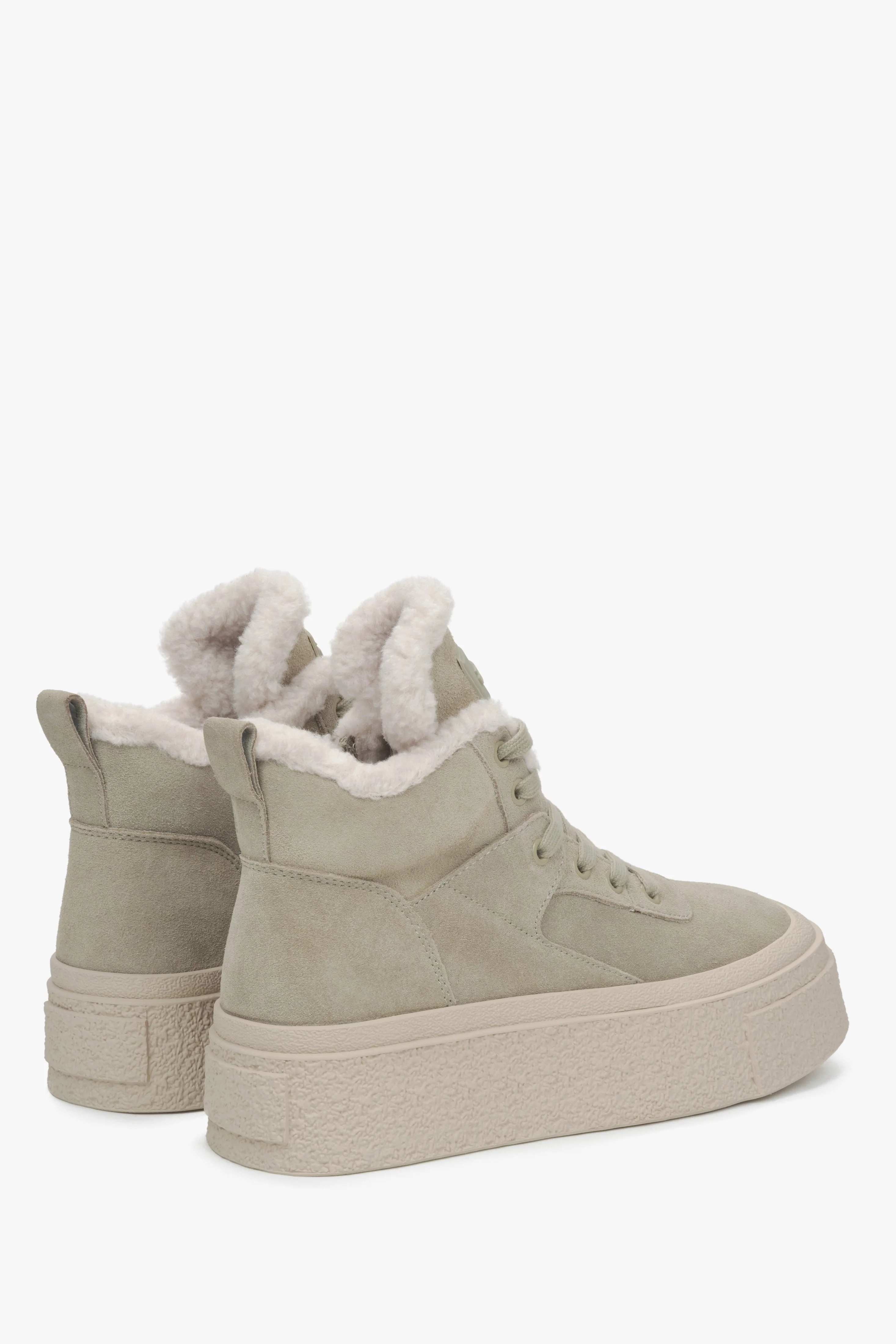 Wysokie trampki damskie na zimę w kolorze khaki z weluru i wełny ES8 ER00115865 - Image 5