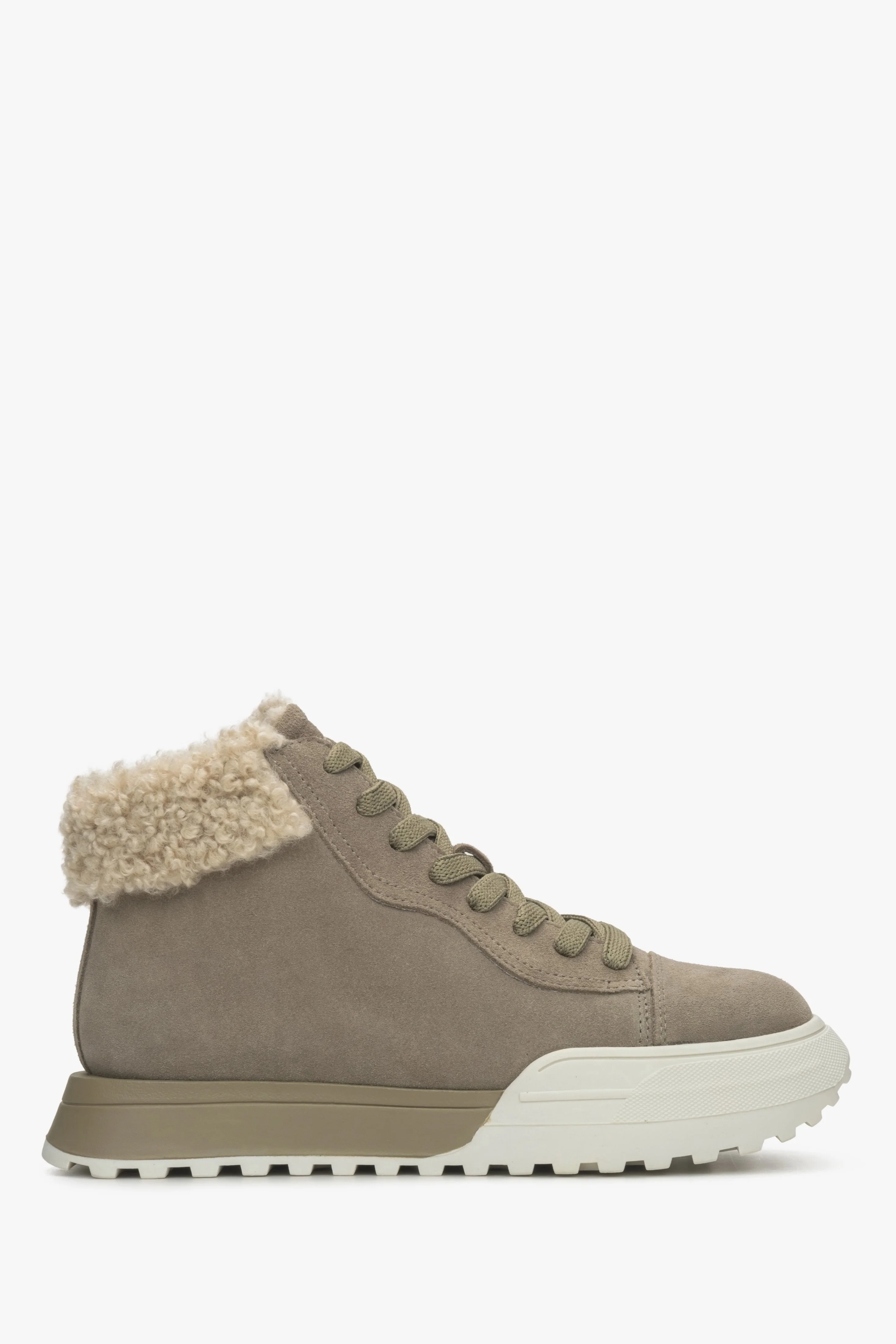 Wysokie trampki damskie na zimę z weluru i futra w kolorze zielonym Estro ER00115172