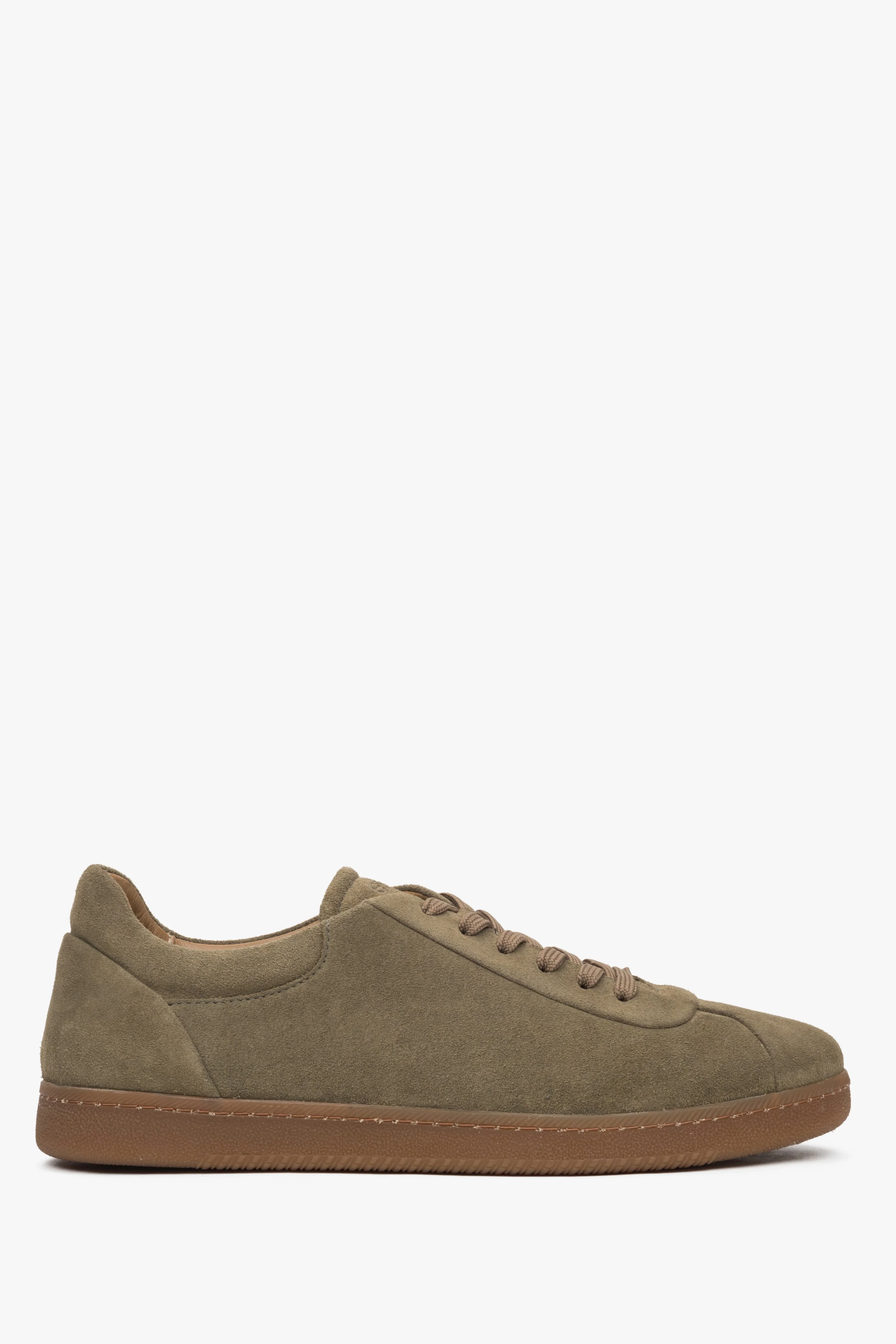 Trampki męskie z włoskiego weluru naturalnego Premium w kolorze khaki Estro ER00117296
