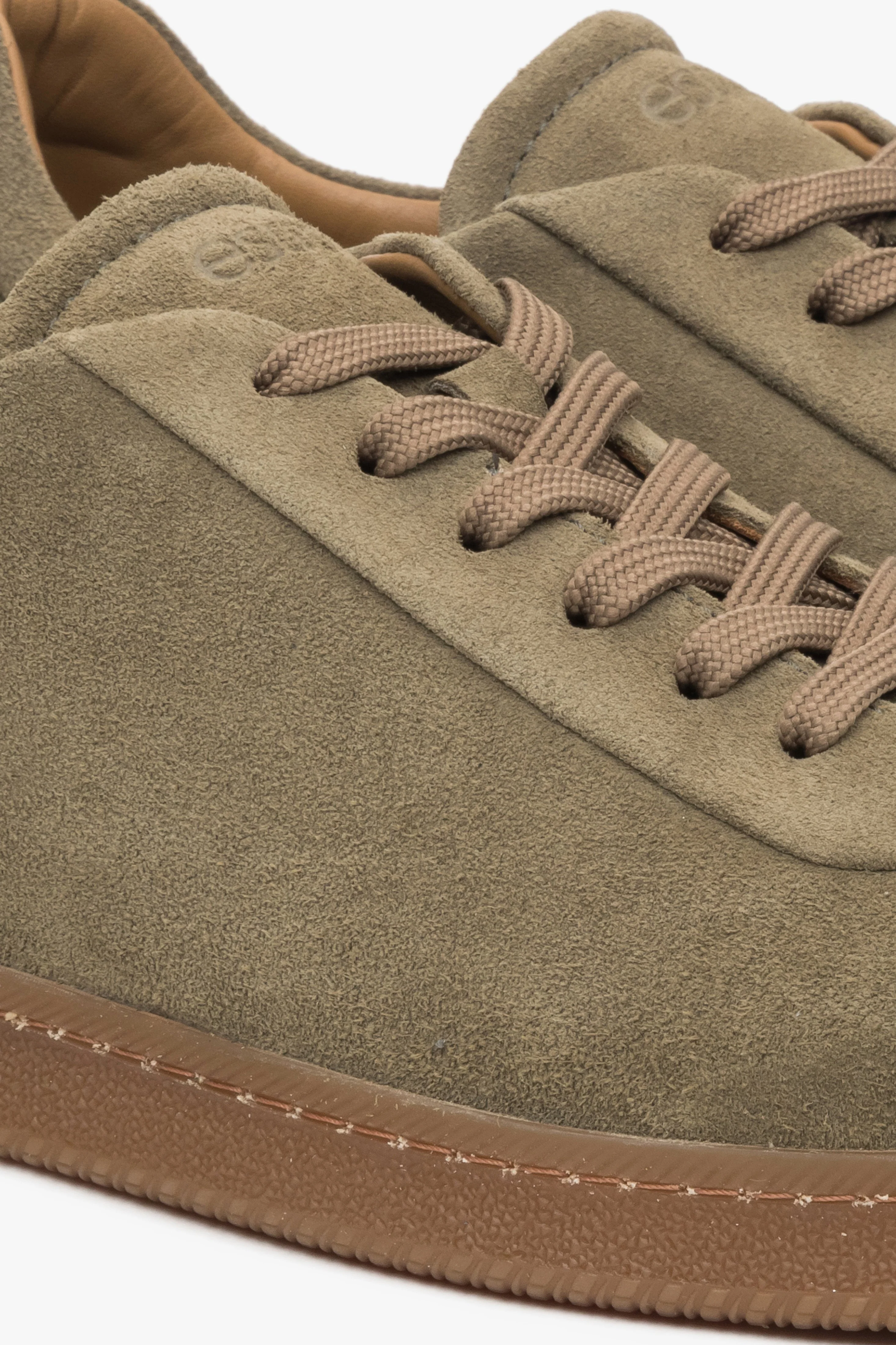 Trampki męskie z włoskiego weluru naturalnego Premium w kolorze khaki Estro ER00117296 - Image 6