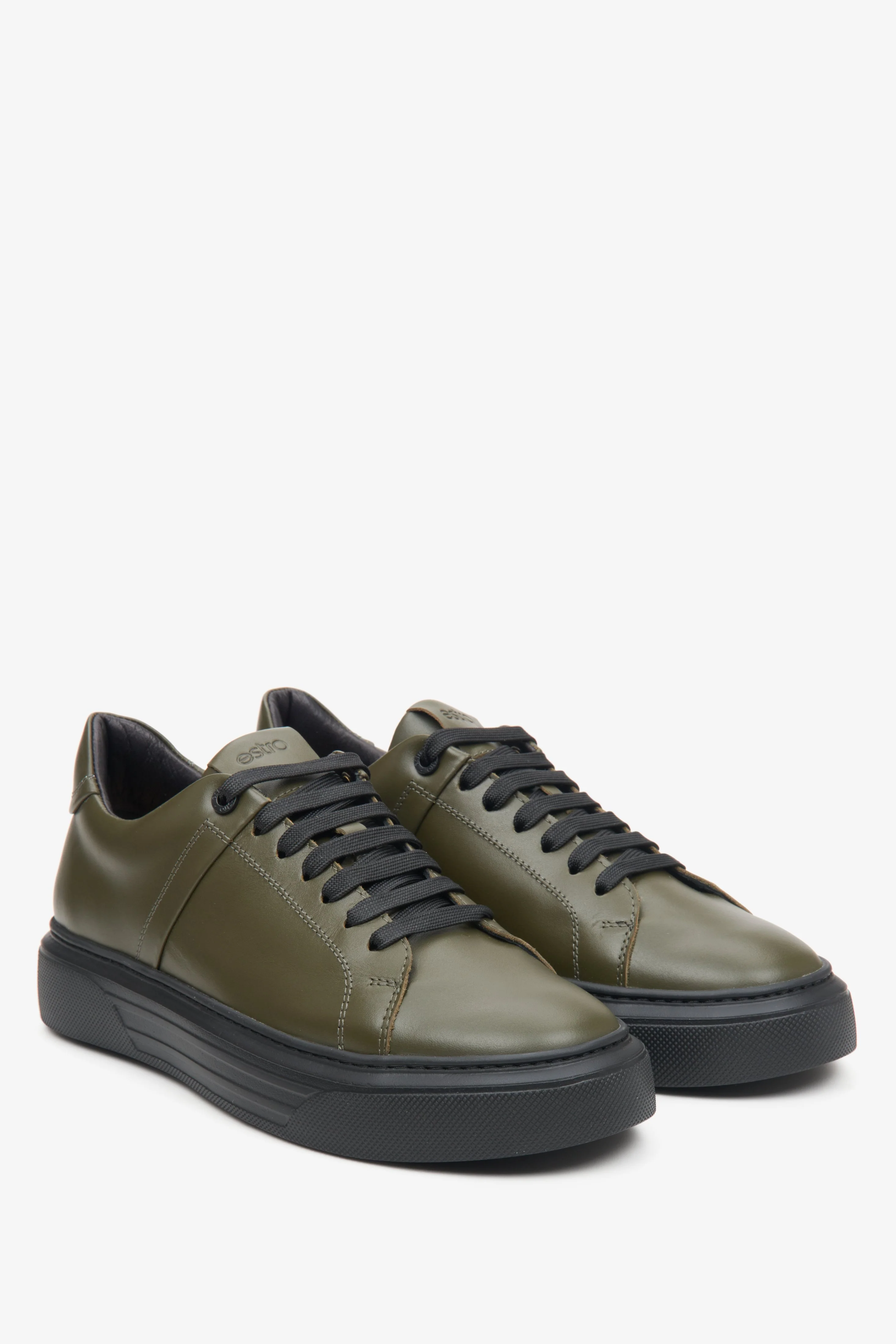 Niskie trampki męskie z włoskiej skóry naturalnej w kolorze khaki Estro ER00113470 - Image 2