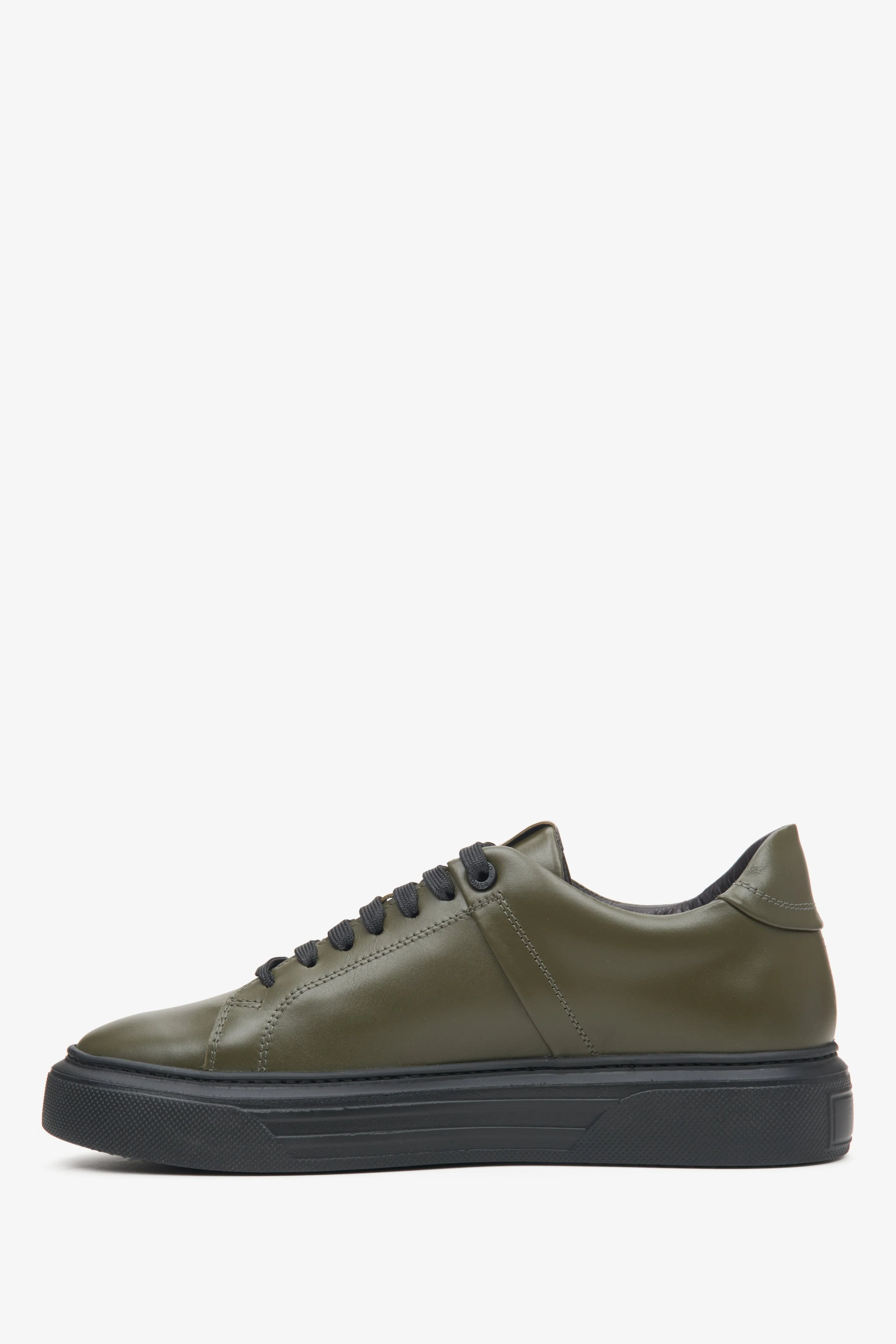 Niskie trampki męskie z włoskiej skóry naturalnej w kolorze khaki Estro ER00113470 - Image 3